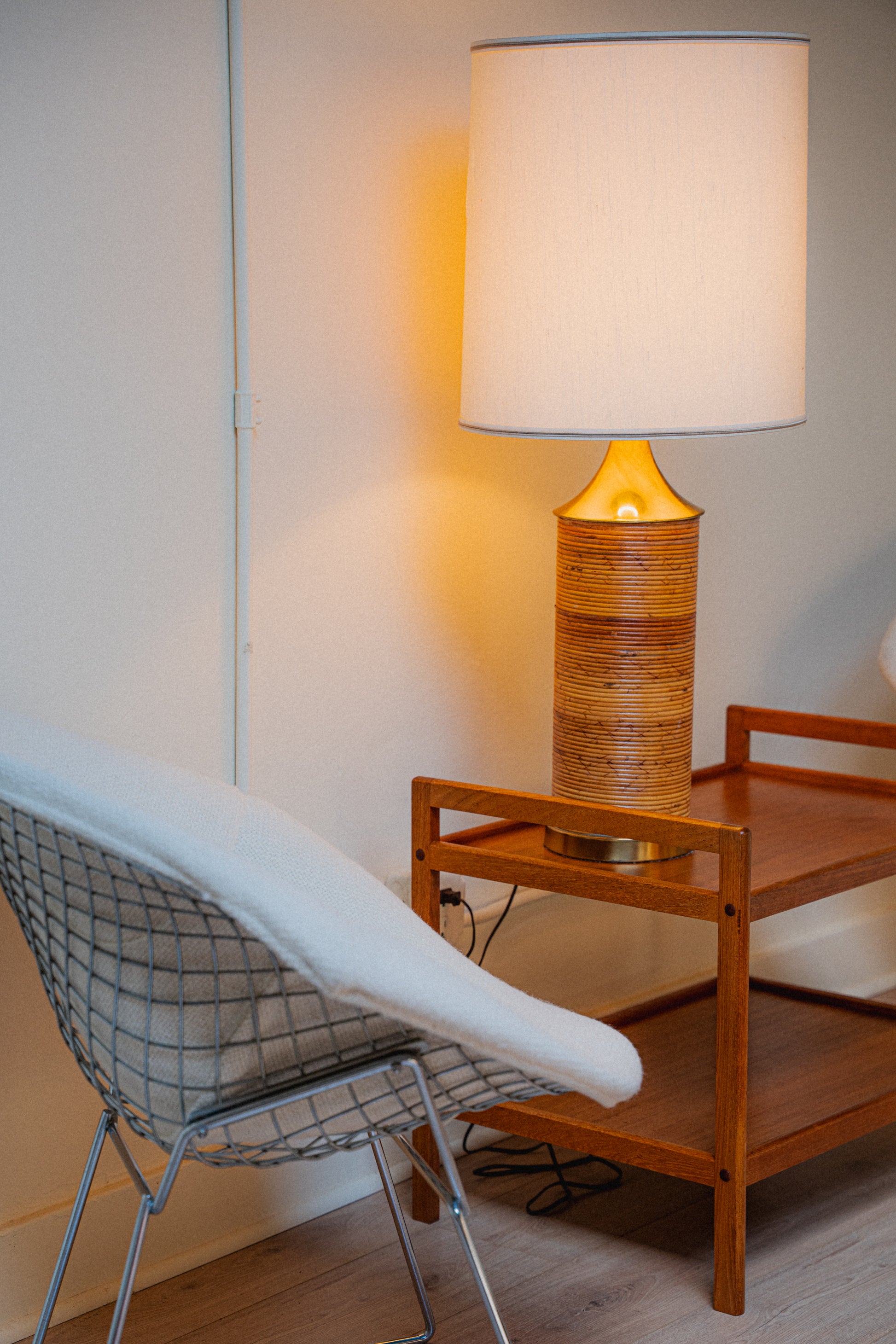 Circa 1970s Pencil Reed Brass Lamp w/ Shade
