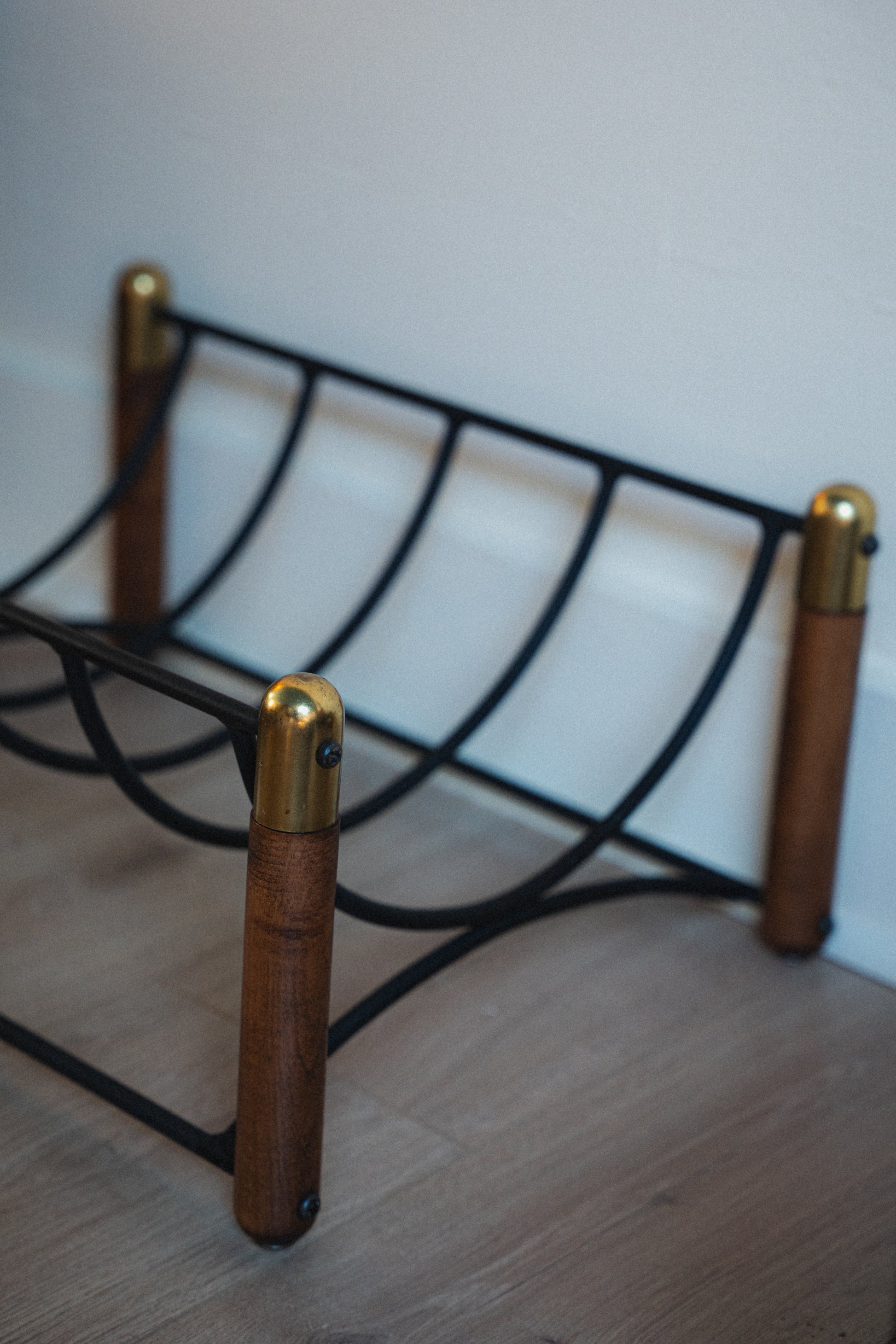 Walnut and Iron / Brass Magazine Stand or Fireplace Log Rack