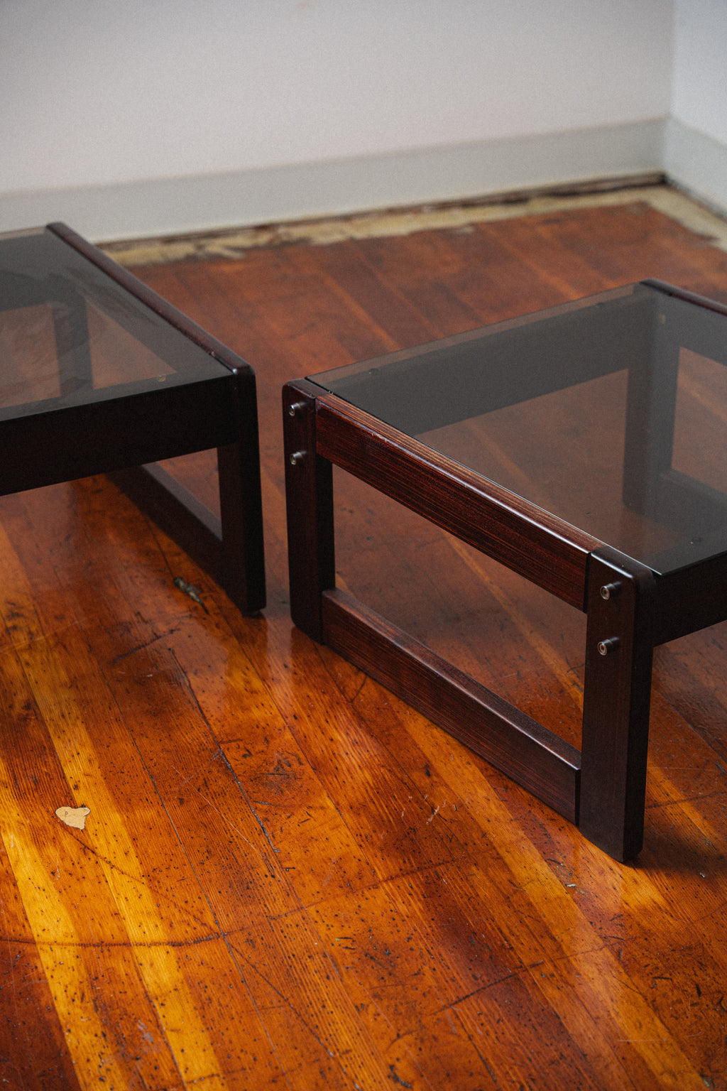Rosewood & Smoked Glass Side Tables by Percival Lafer (Pair)