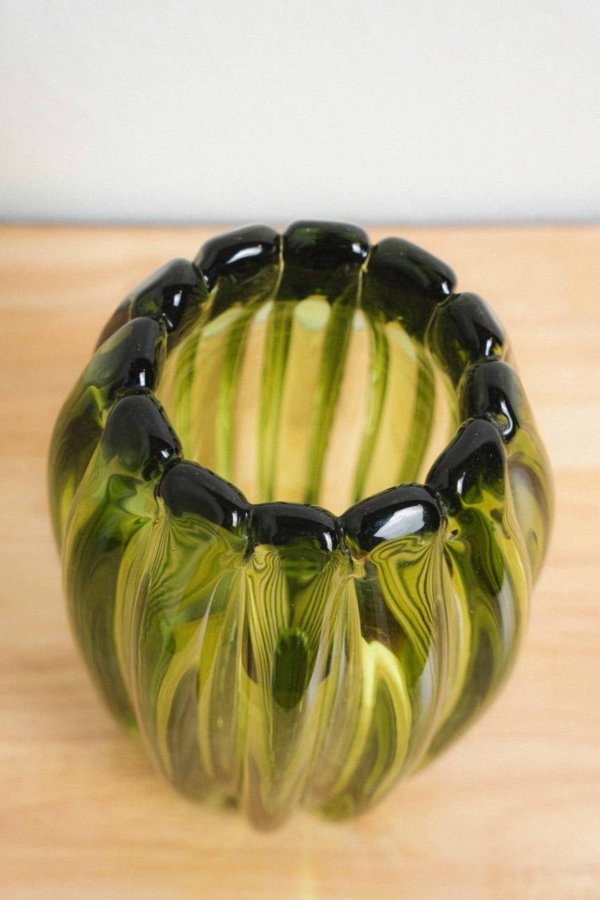 Alfredo Barbini Murano Sommerso Green Ribbed Italian Art Glass