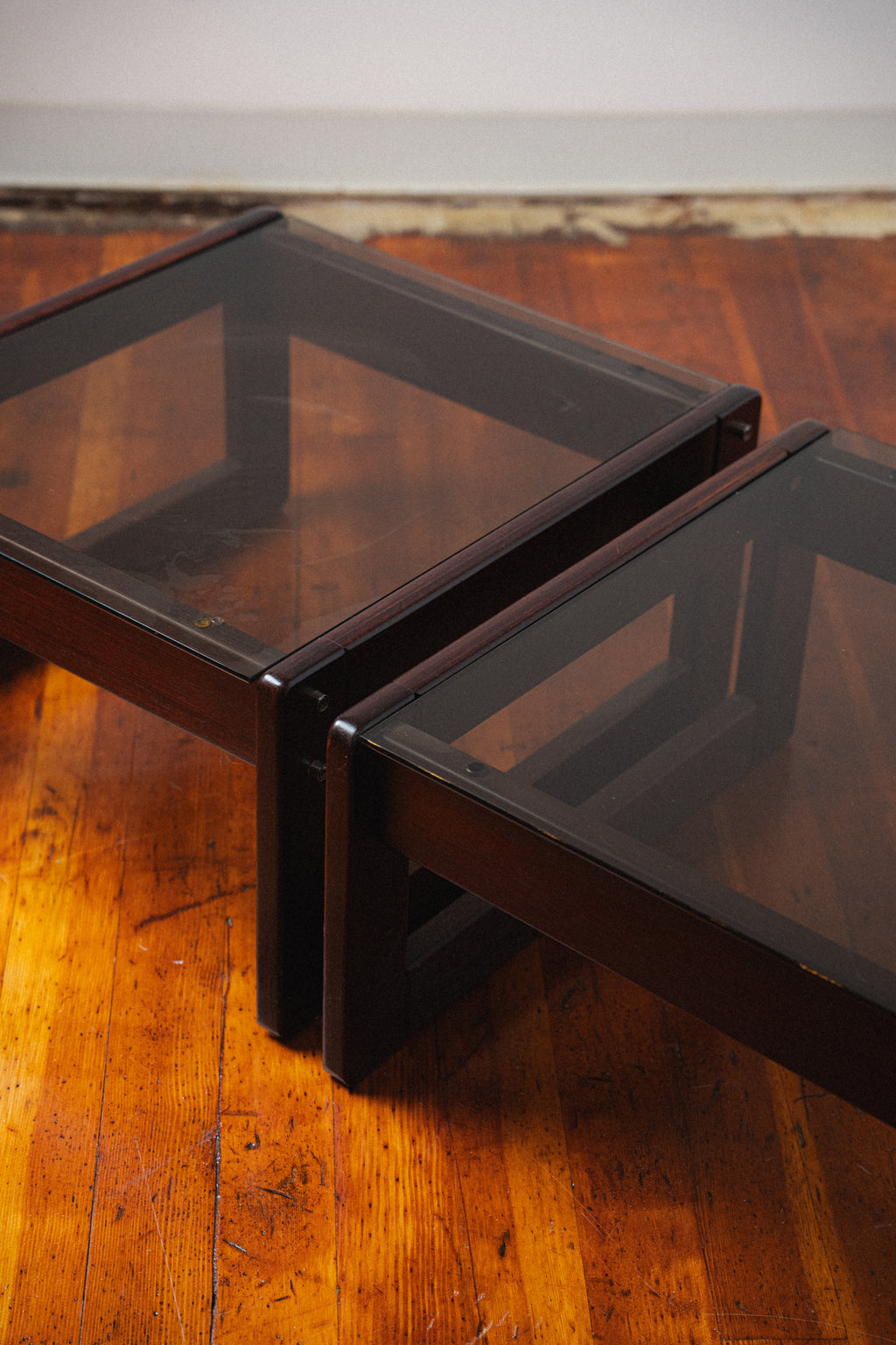 Rosewood & Smoked Glass Side Tables by Percival Lafer (Pair)