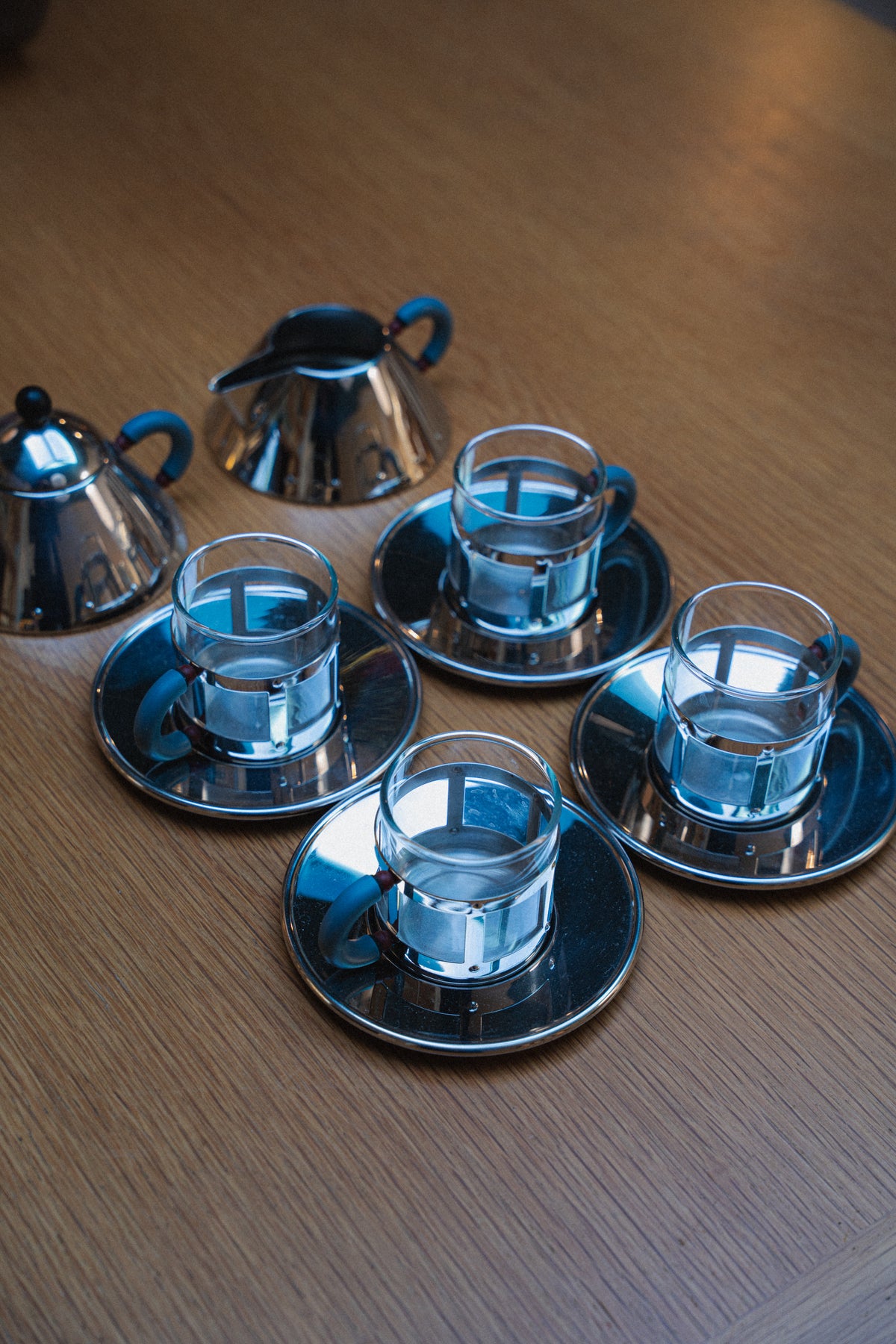 Michael Graves for Alessi Demitasse Cups, Saucers, Creamer, and Sugar Set