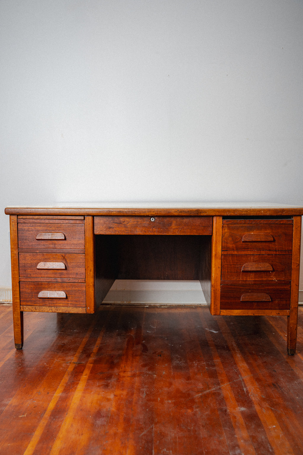 Early 20th Century Travertine-topped Mahogany Desk