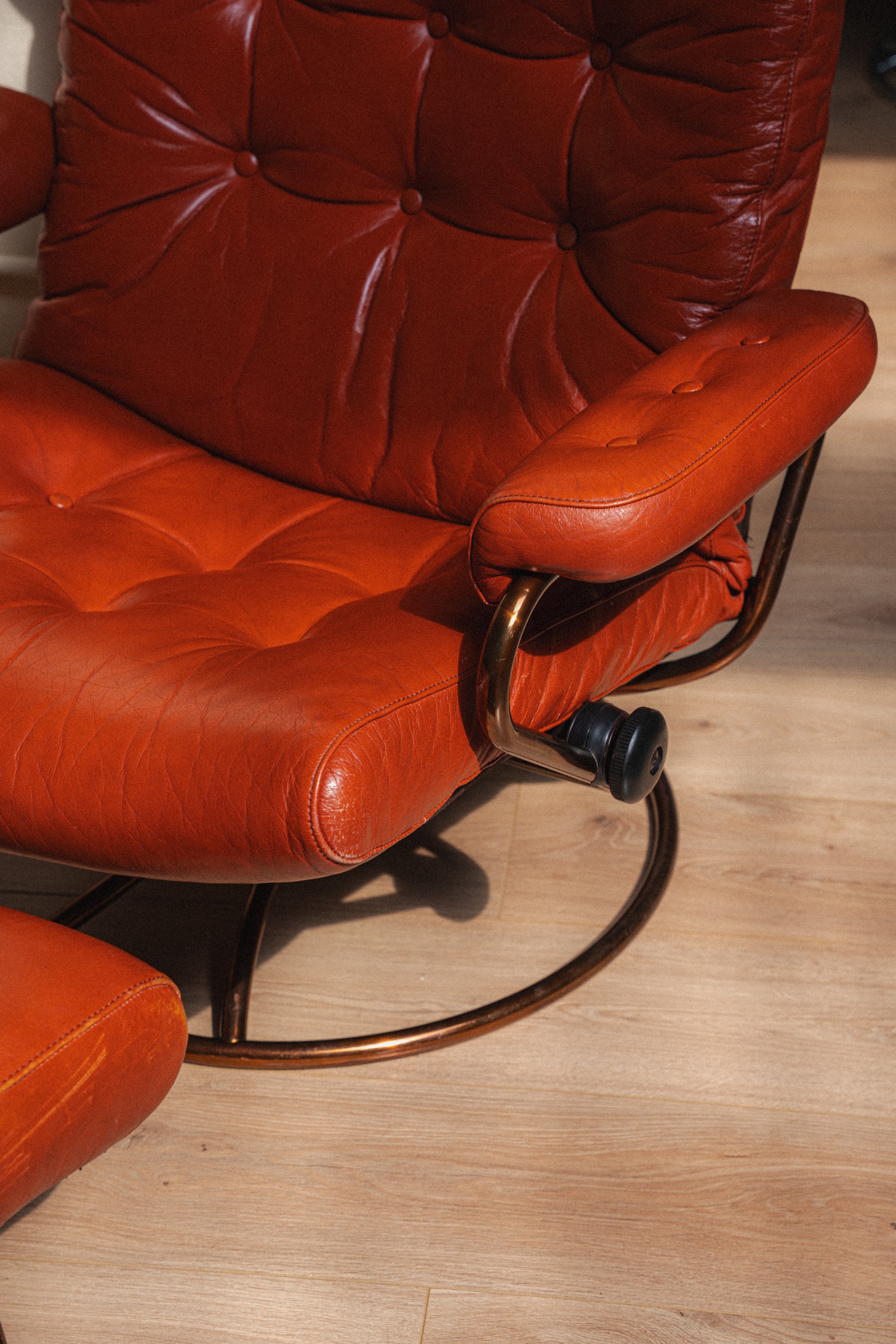 Burnt Orange Ekornes Stressless Lounge Chair + Ottoman