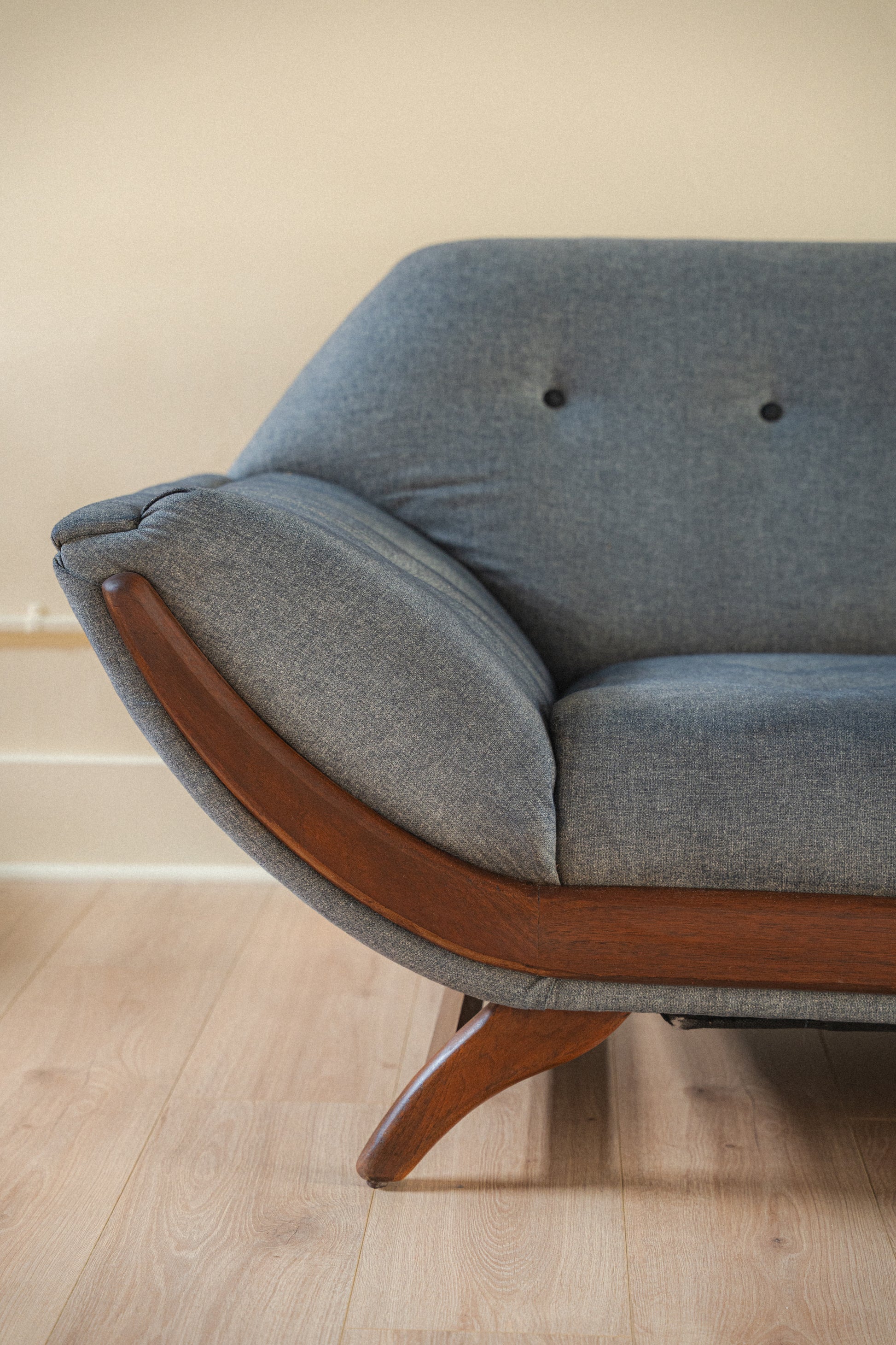 Grey & Walnut Adrian Pearsall-Style Gondola Sofa