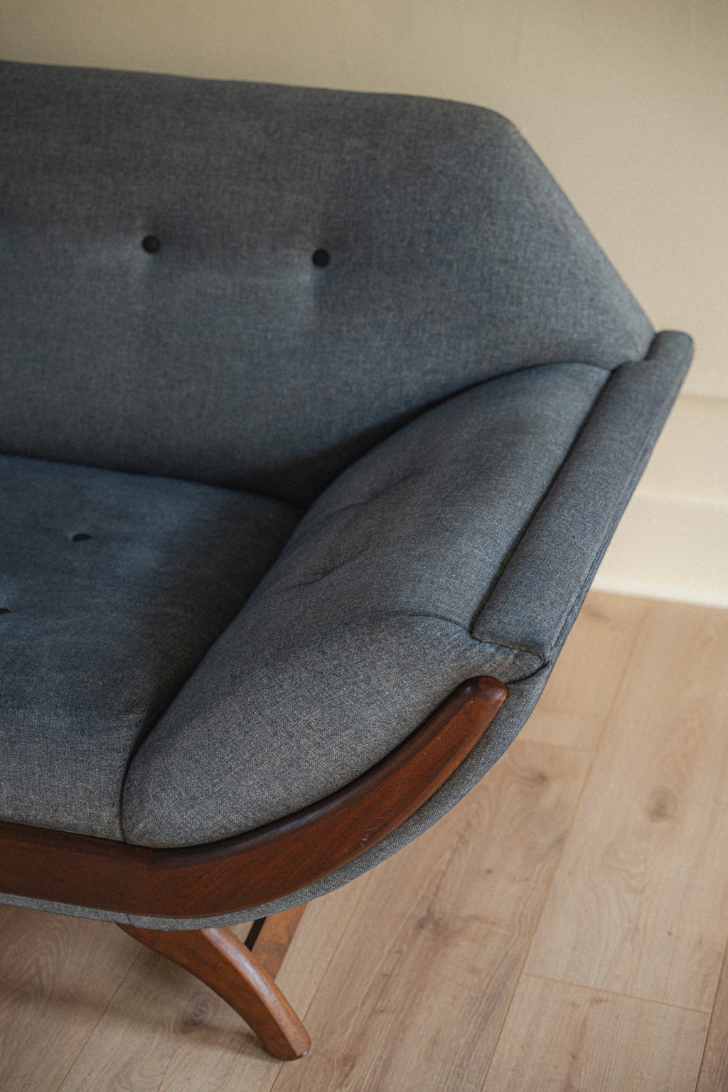 Grey & Walnut Adrian Pearsall-Style Gondola Sofa