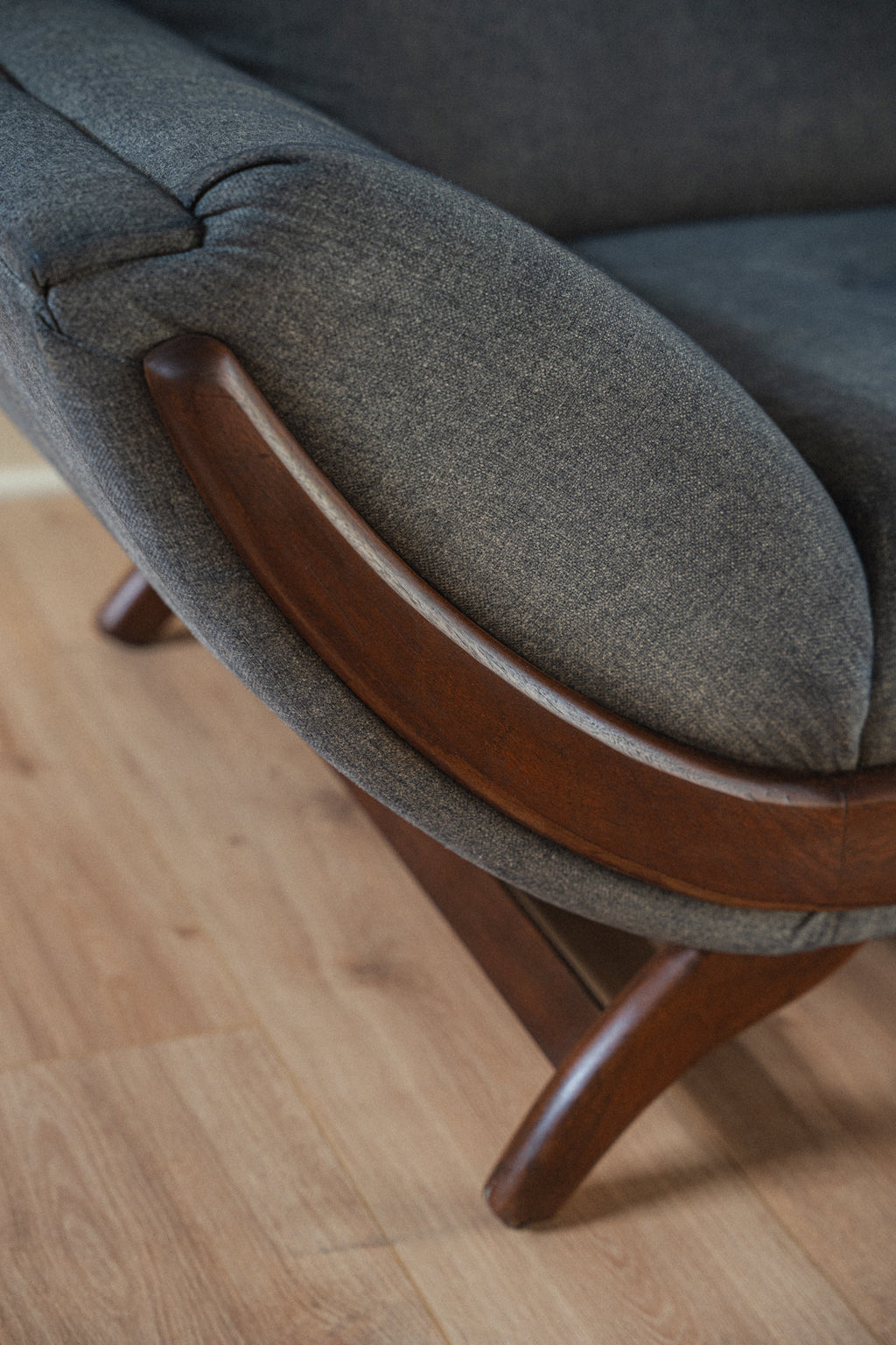 Grey & Walnut Adrian Pearsall-Style Gondola Sofa