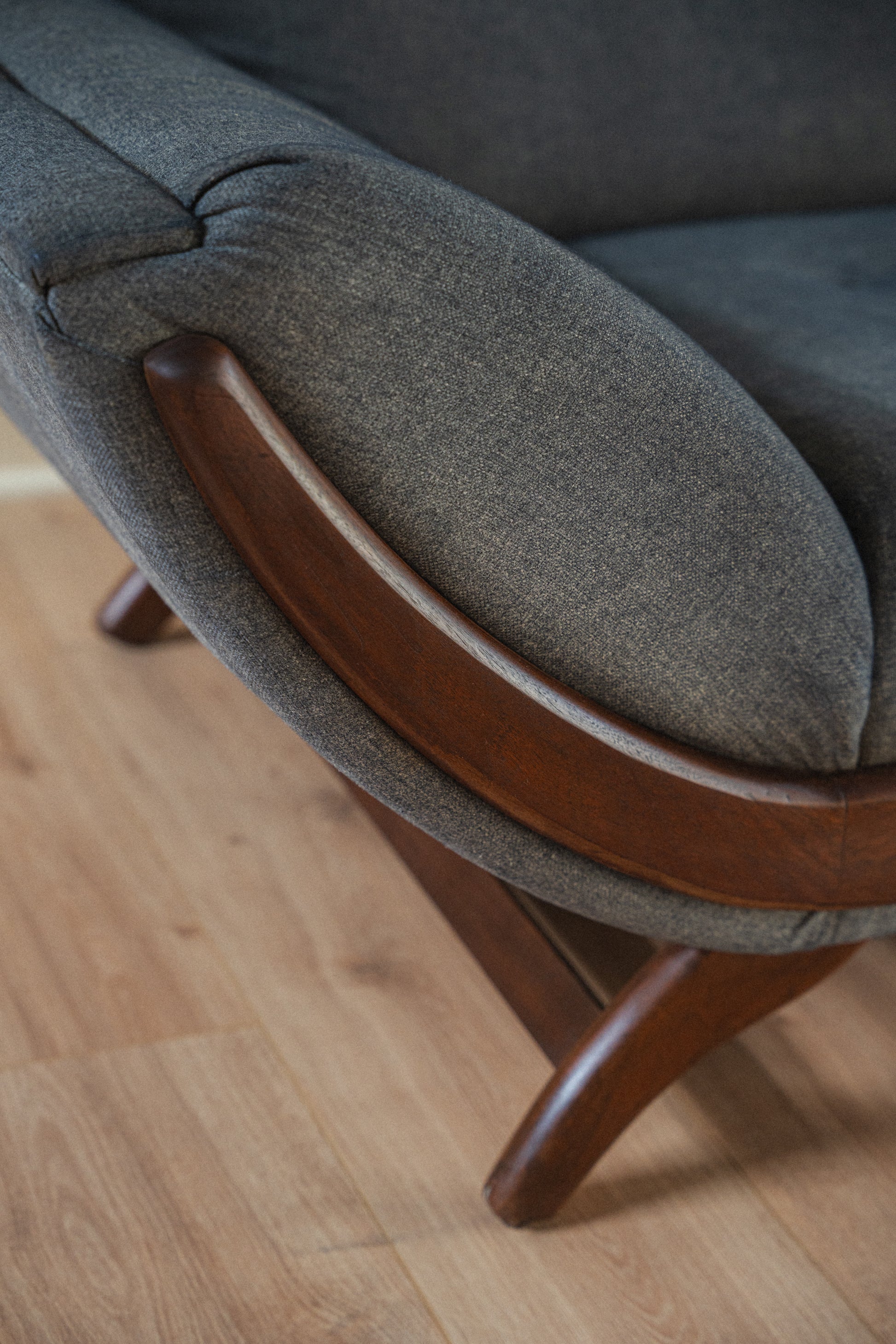 Grey & Walnut Adrian Pearsall-Style Gondola Sofa