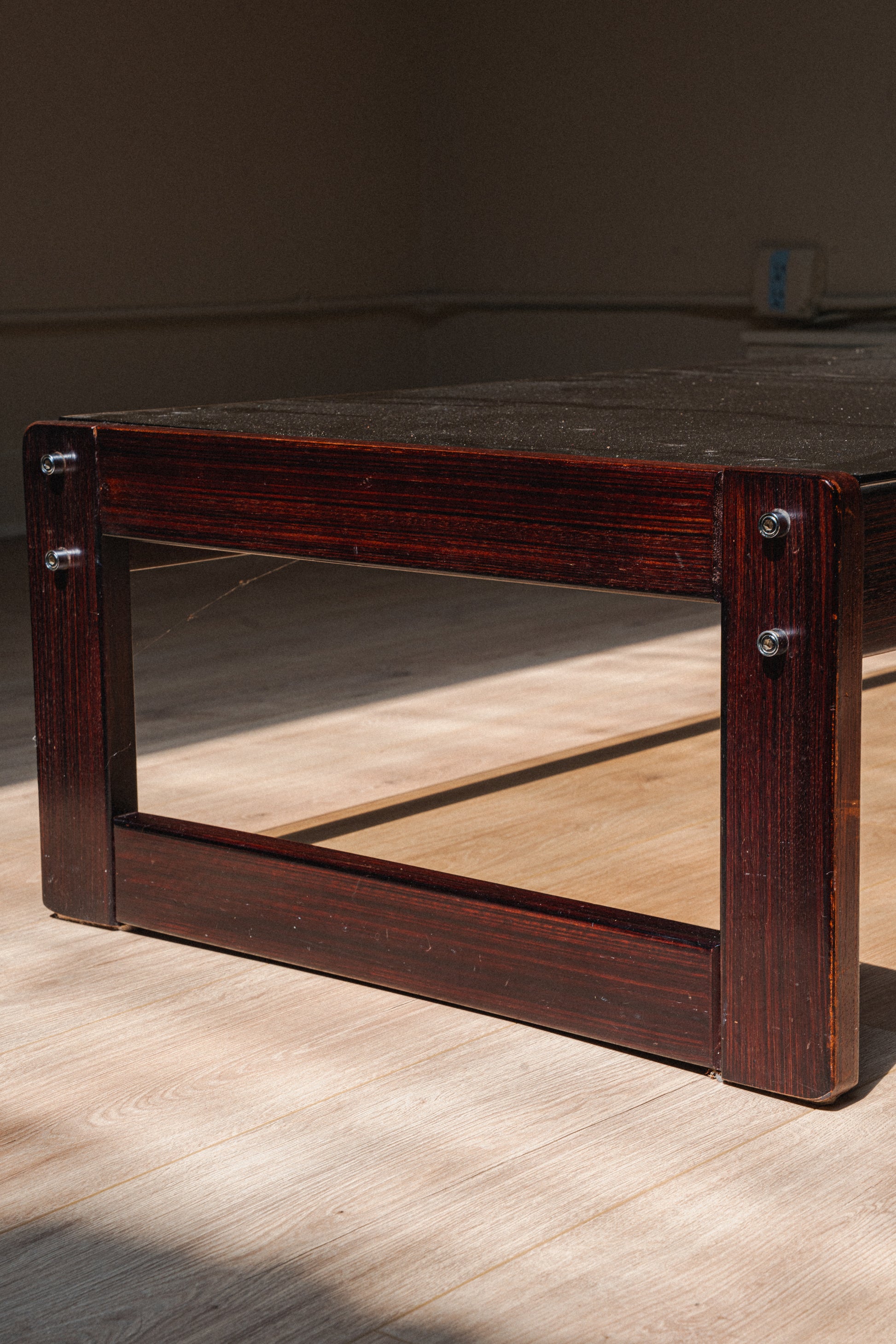 Rosewood & Smoked Glass Coffee + Side Table Set by Percival Lafer