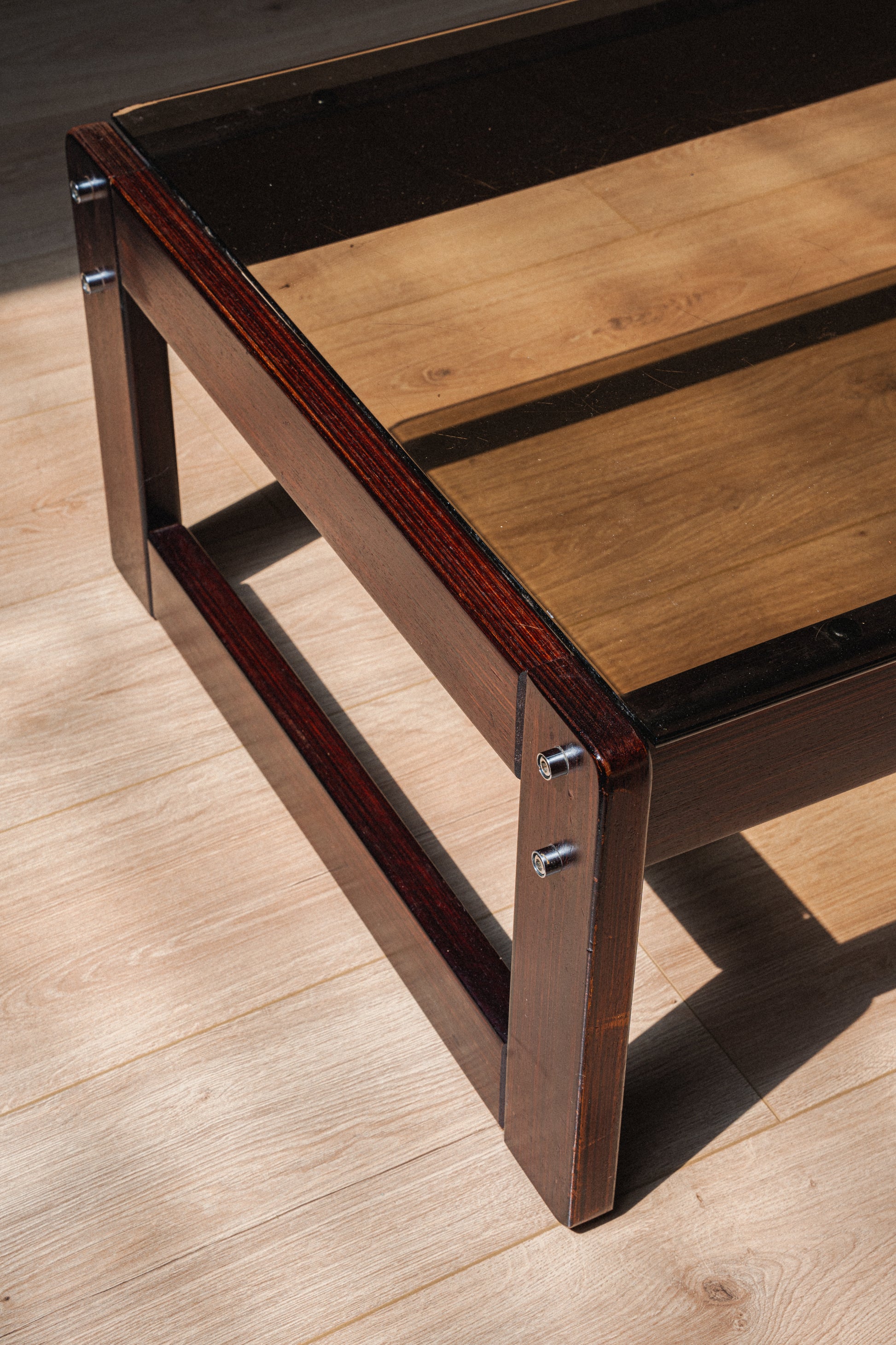 Rosewood & Smoked Glass Coffee + Side Table Set by Percival Lafer