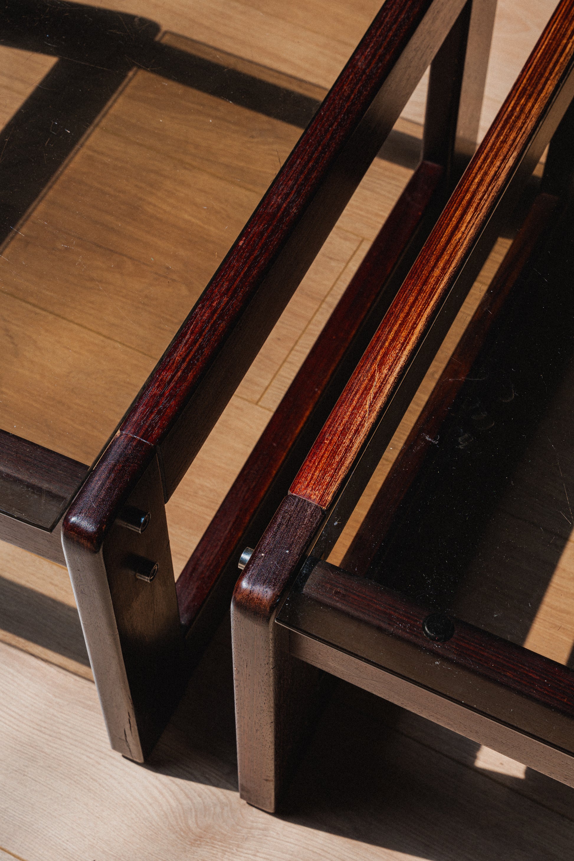 Rosewood & Smoked Glass Coffee + Side Table Set by Percival Lafer