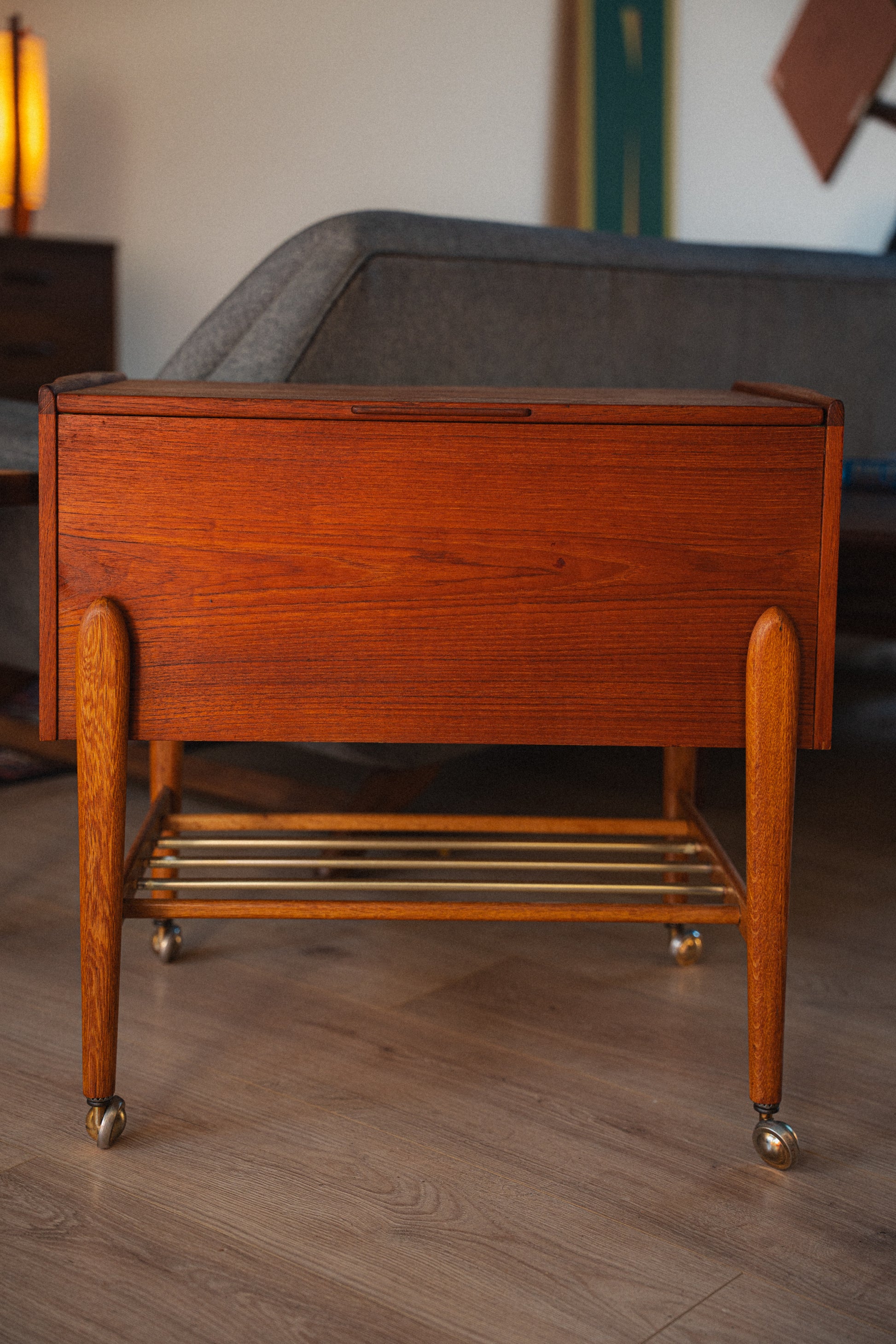 Danish Teak Sewing/Storage Cart with Caster Wheels