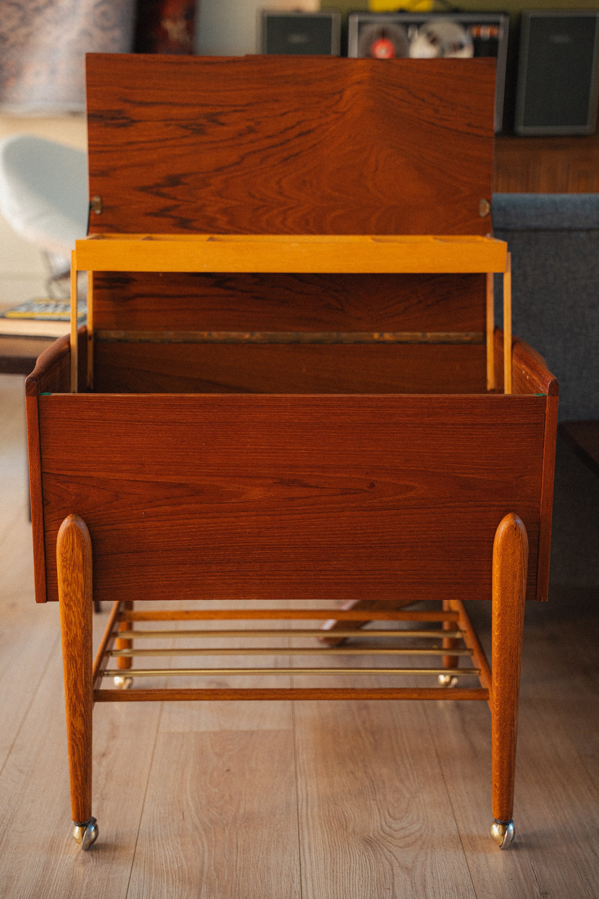 Danish Teak Sewing/Storage Cart with Caster Wheels