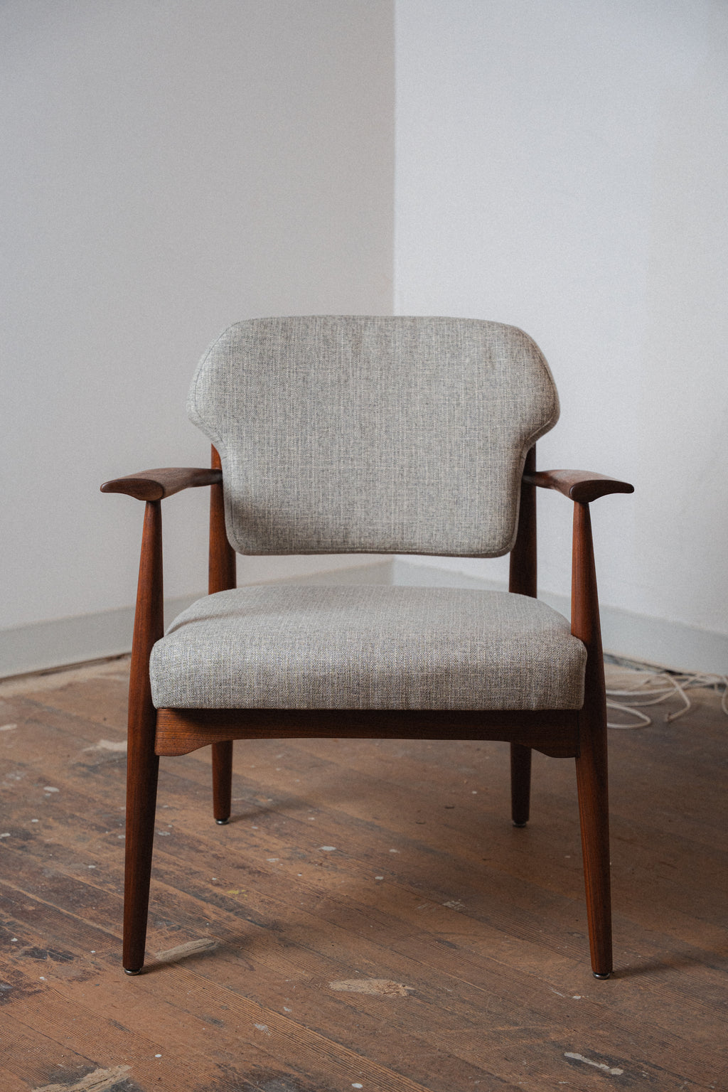 Reupholstered Solid Walnut Accent Chair