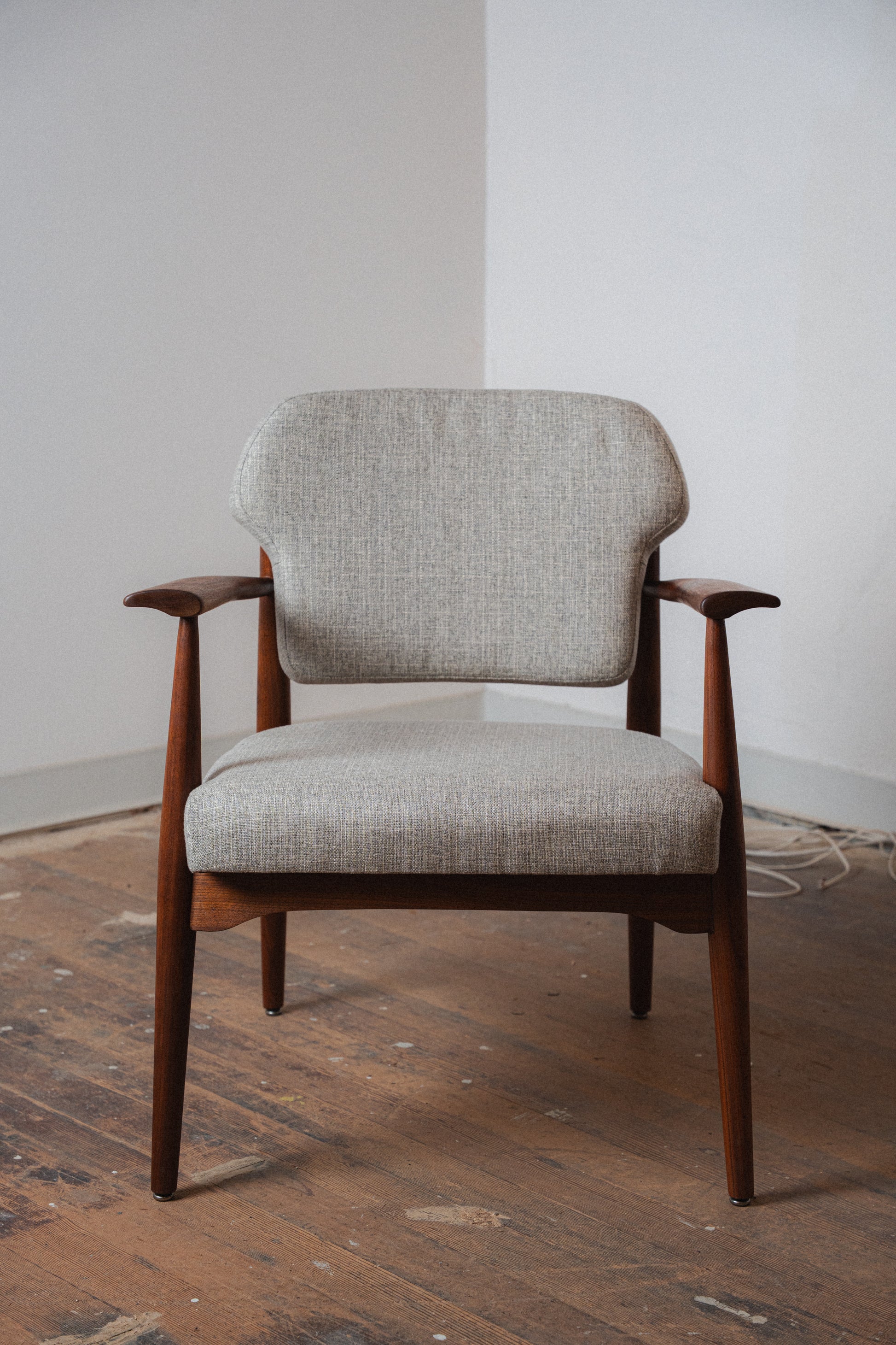 Reupholstered Solid Walnut Accent Chair
