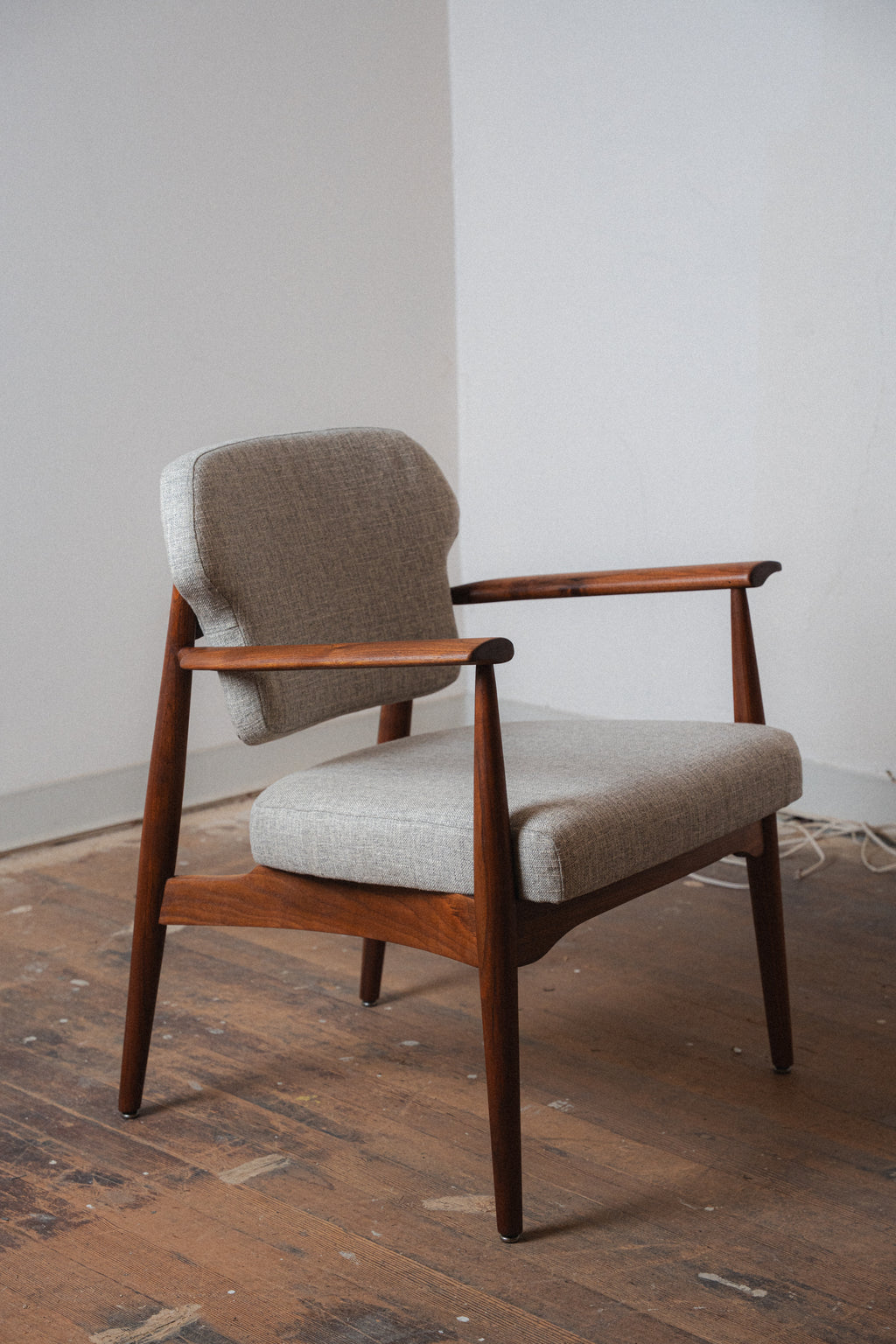 Reupholstered Solid Walnut Accent Chair
