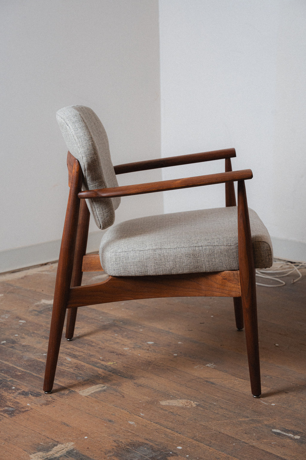 Reupholstered Solid Walnut Accent Chair
