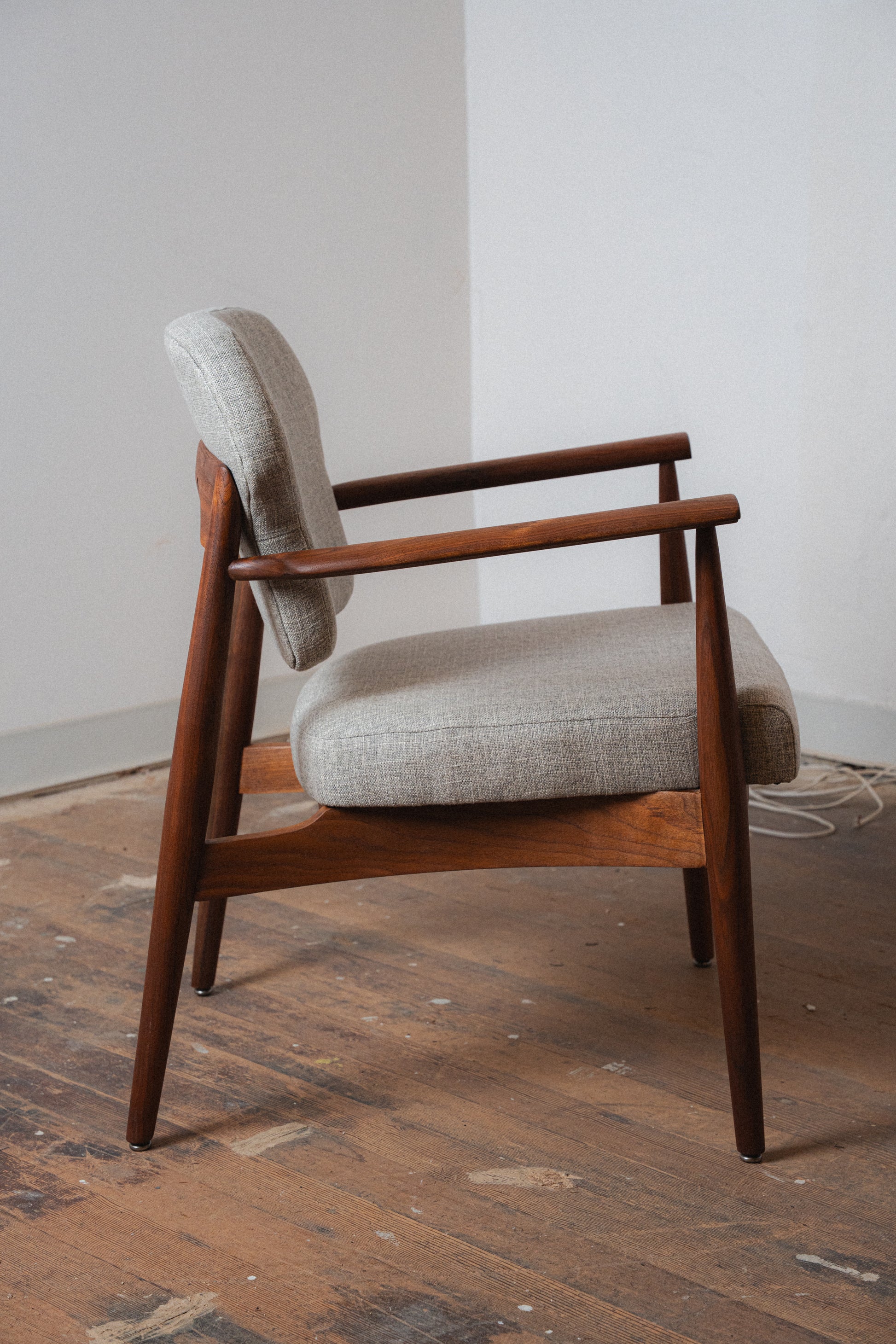 Reupholstered Solid Walnut Accent Chair