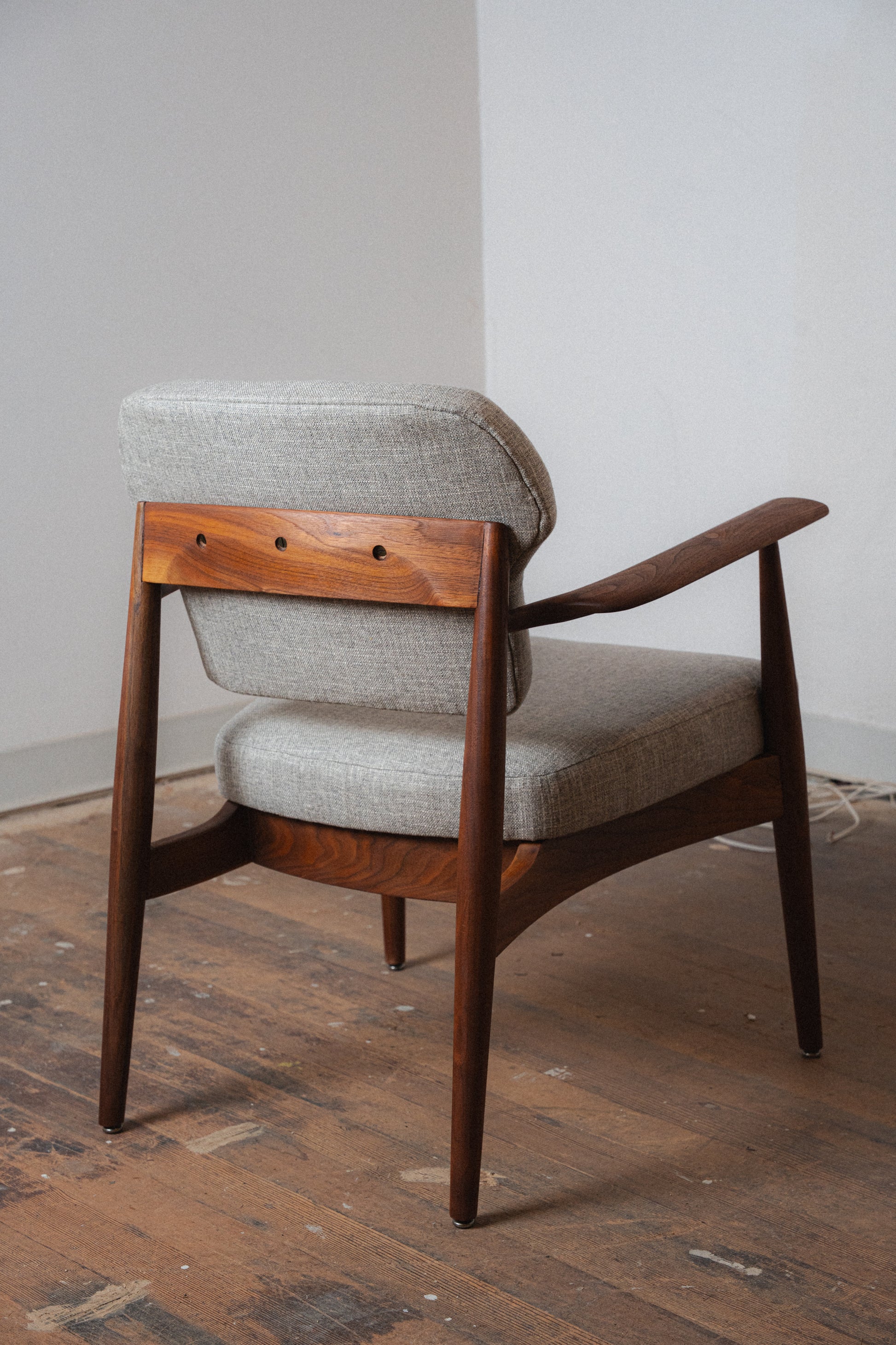 Reupholstered Solid Walnut Accent Chair