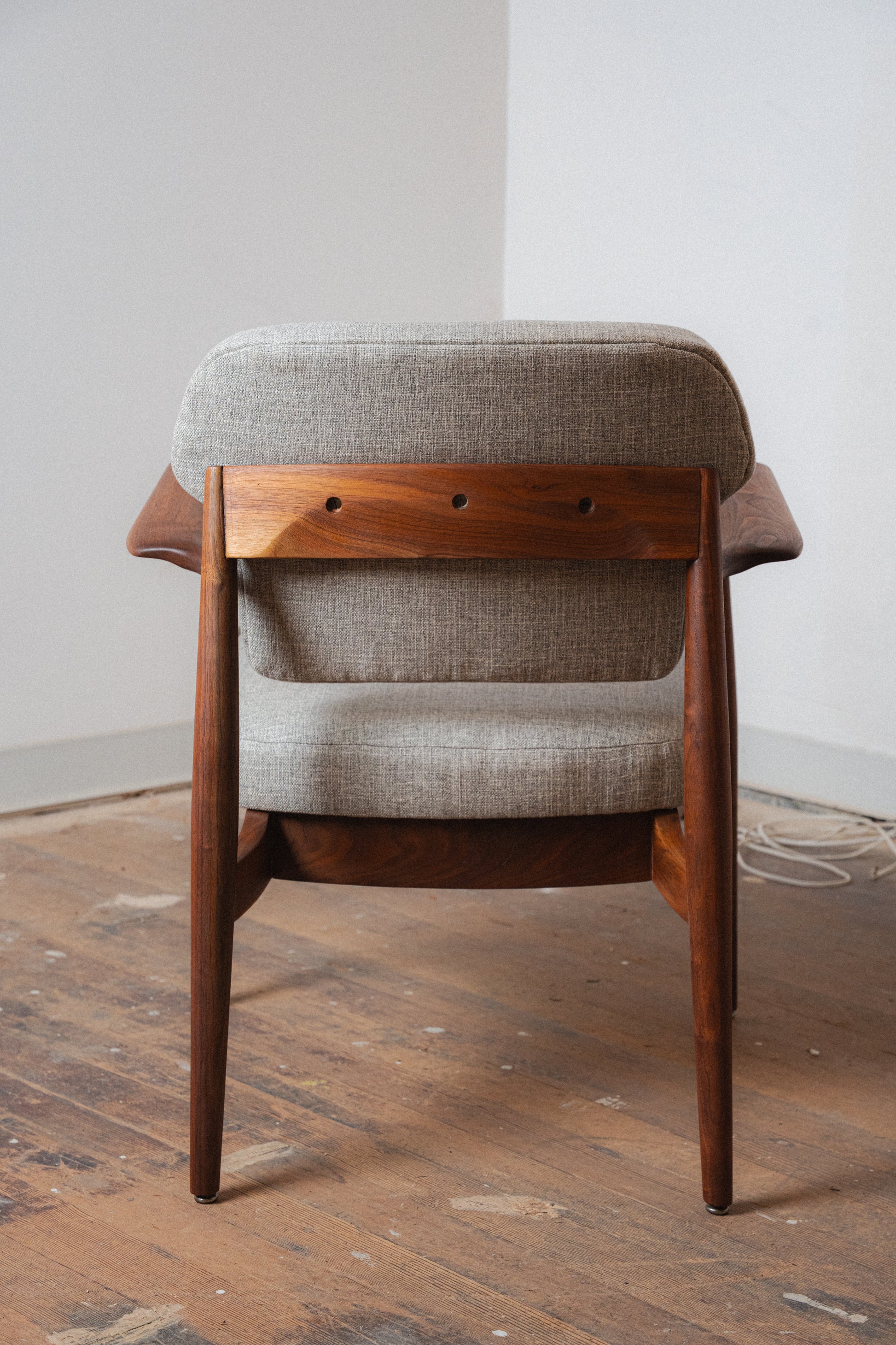 Reupholstered Solid Walnut Accent Chair