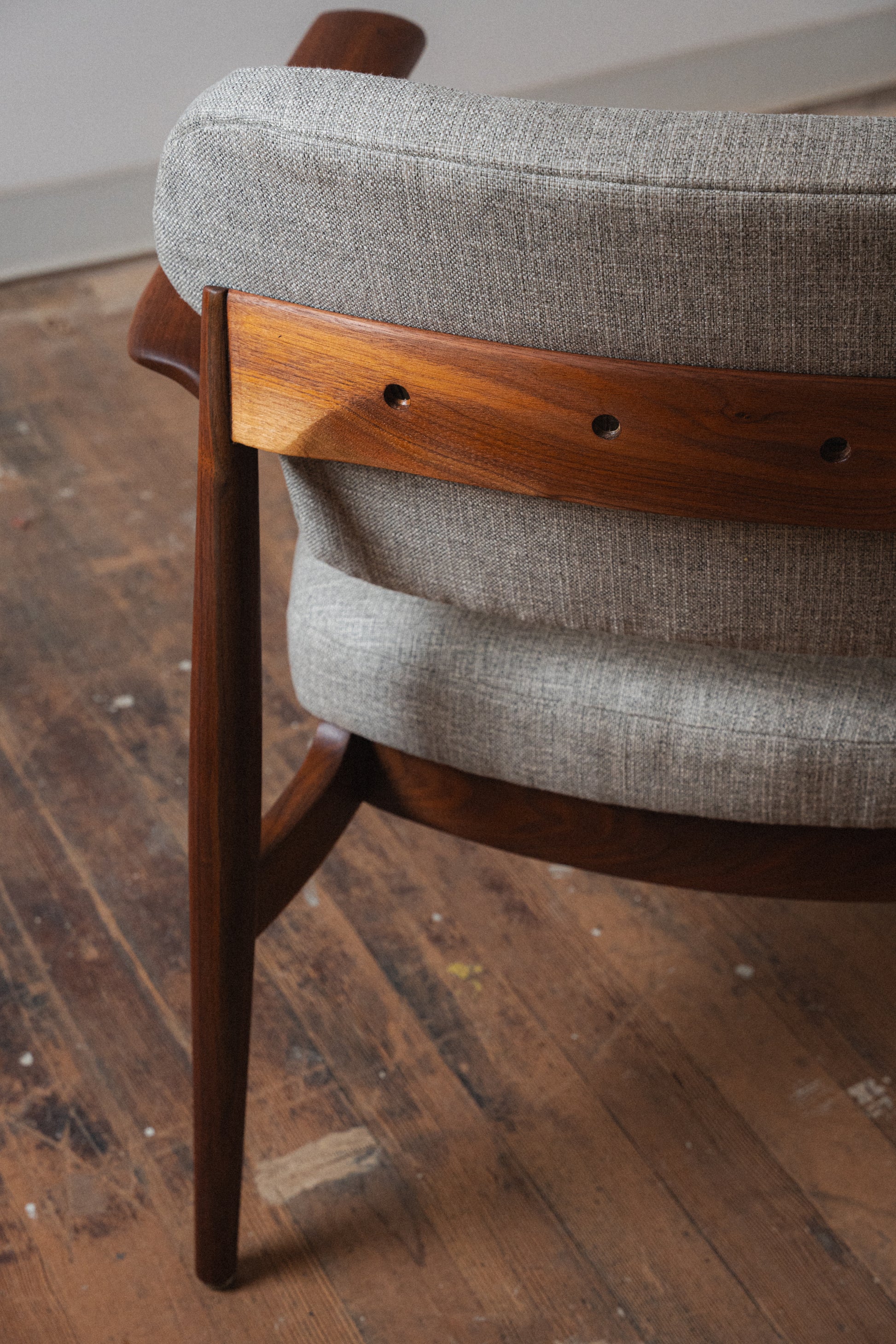 Reupholstered Solid Walnut Accent Chair