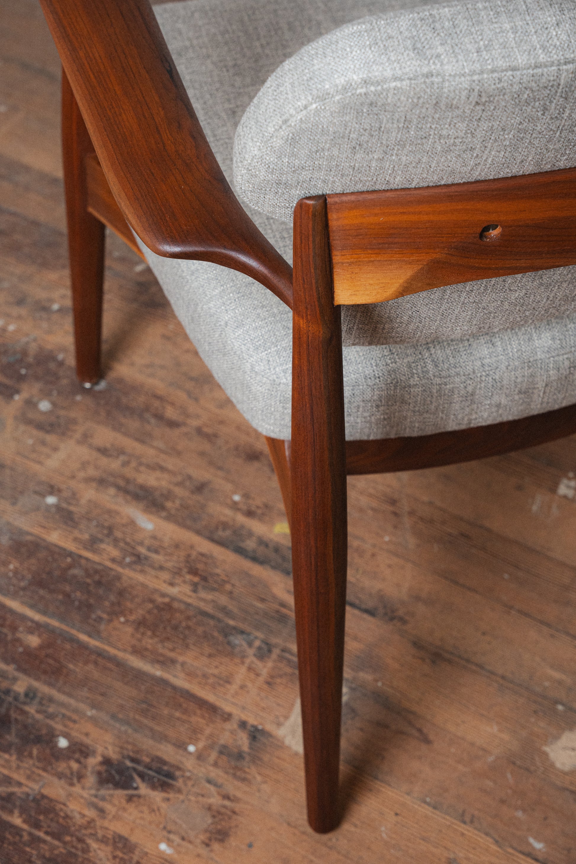 Reupholstered Solid Walnut Accent Chair