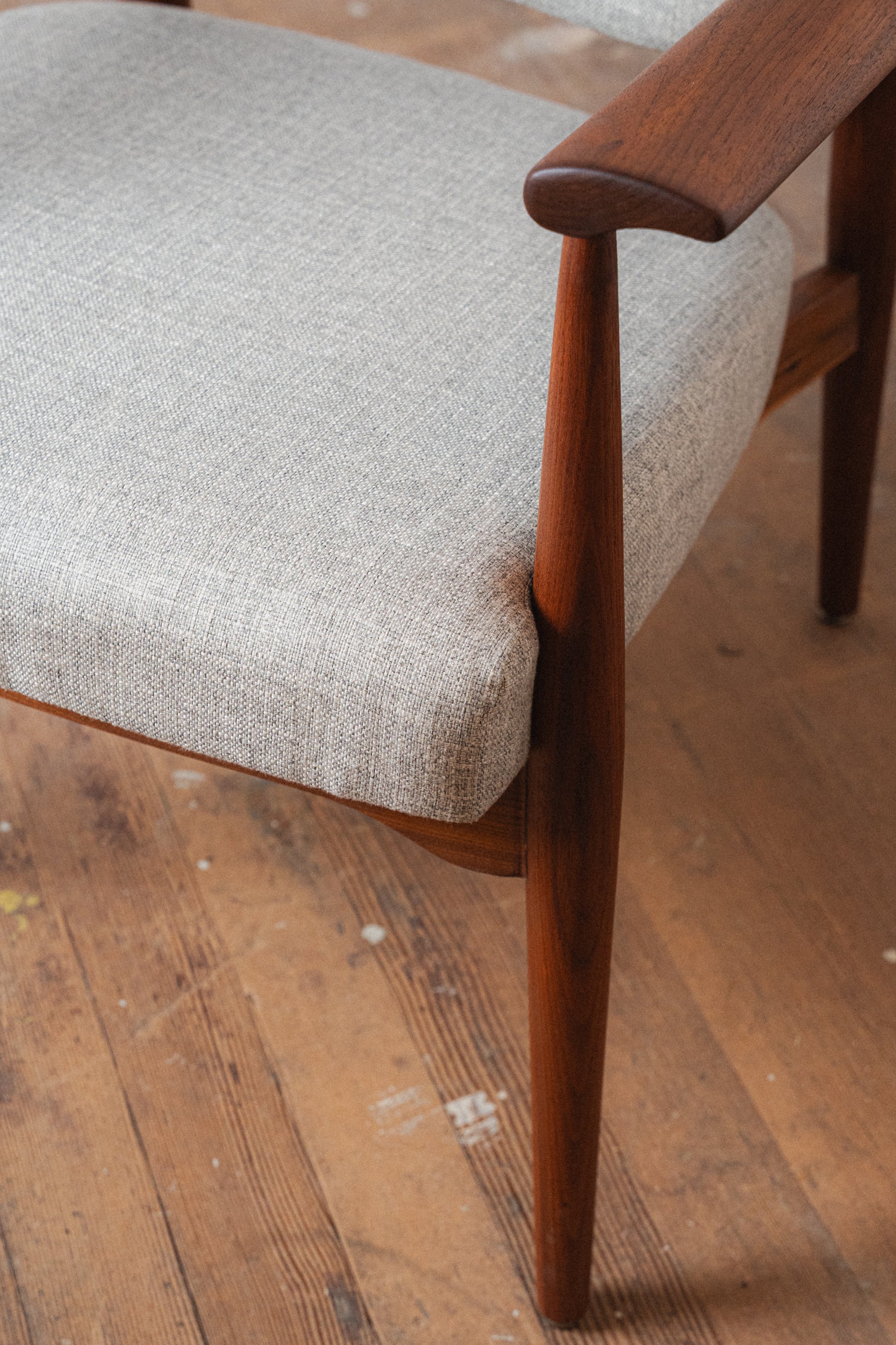 Reupholstered Solid Walnut Accent Chair