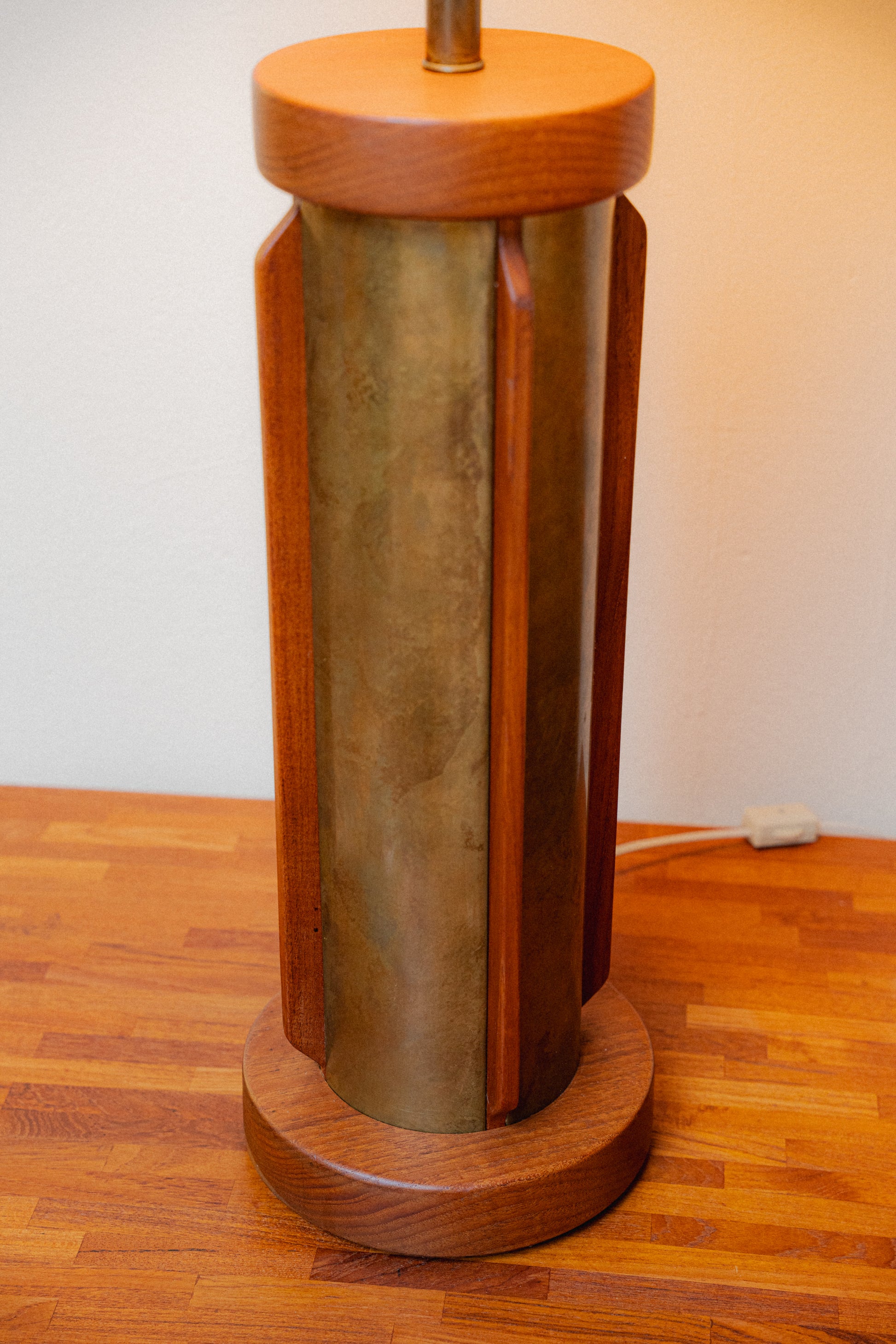 Restored Brass & Teak MCM Lamps (Pair)