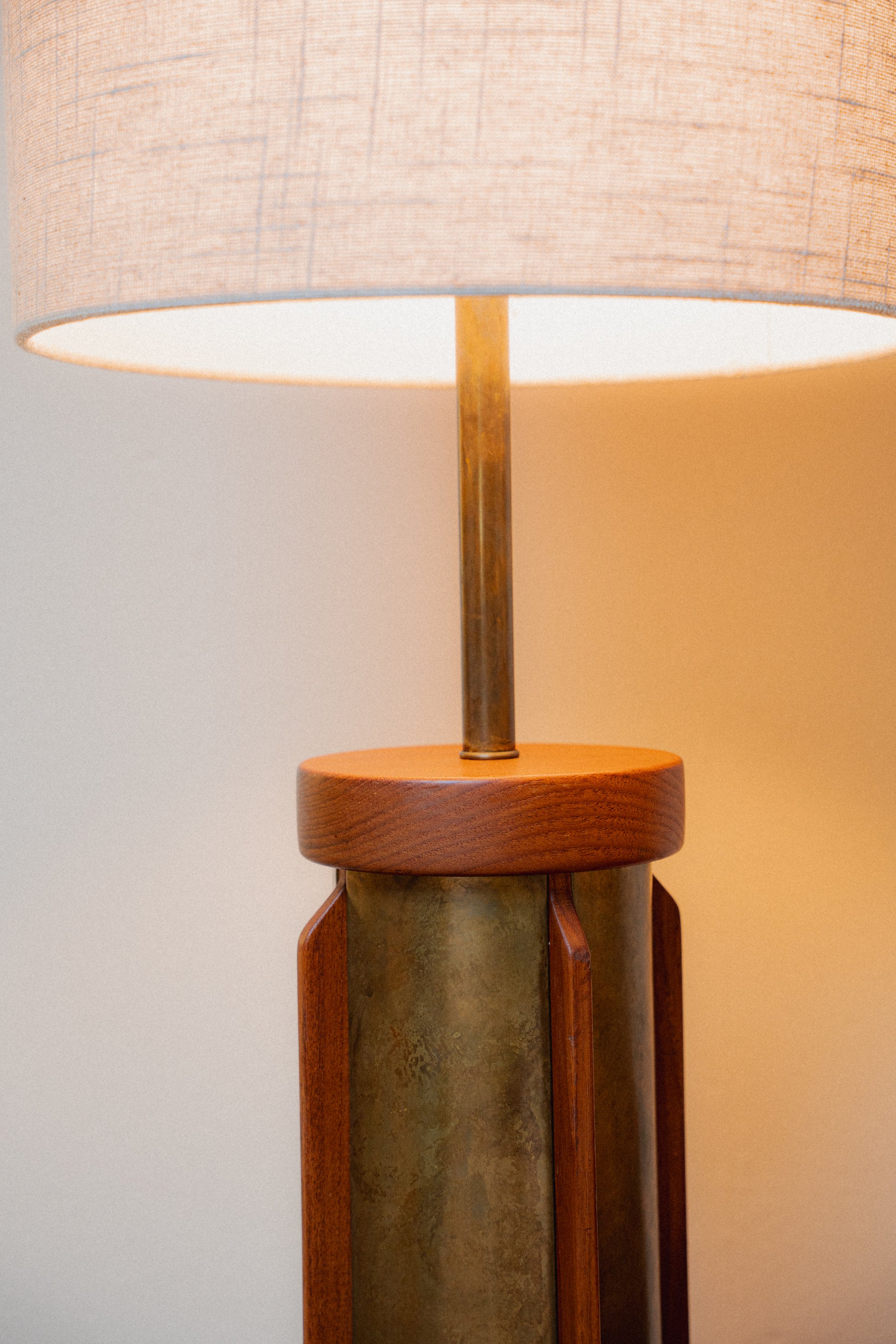 Restored Brass & Teak MCM Lamps (Pair)