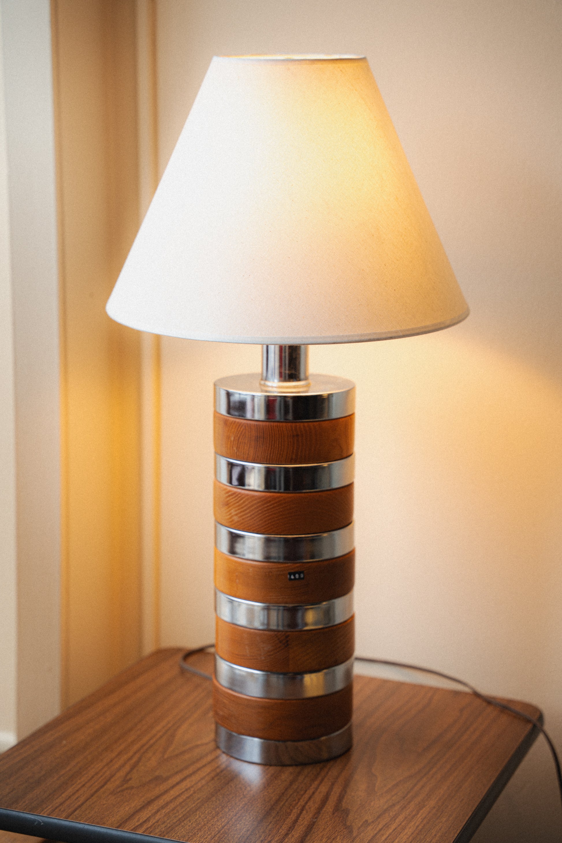 Restored Teak & Chrome Table Lamp