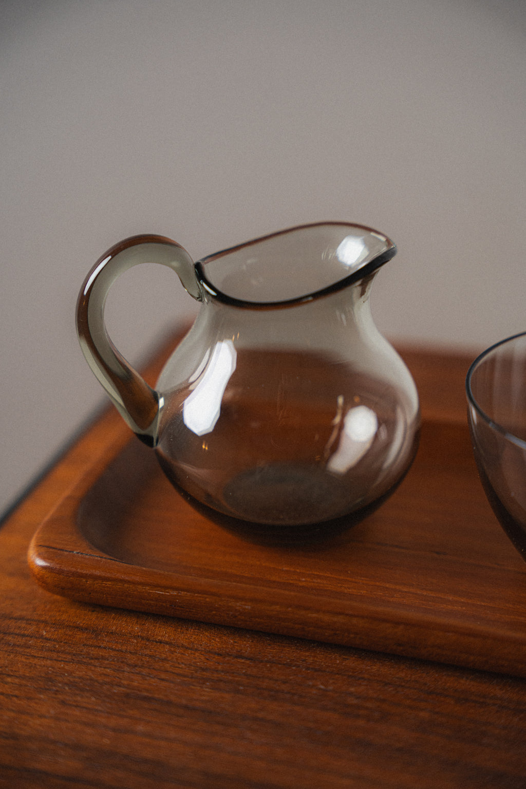 Smoked Glass Milk & Sugar Set w/ Teak Tray by Sowe Sovestad
