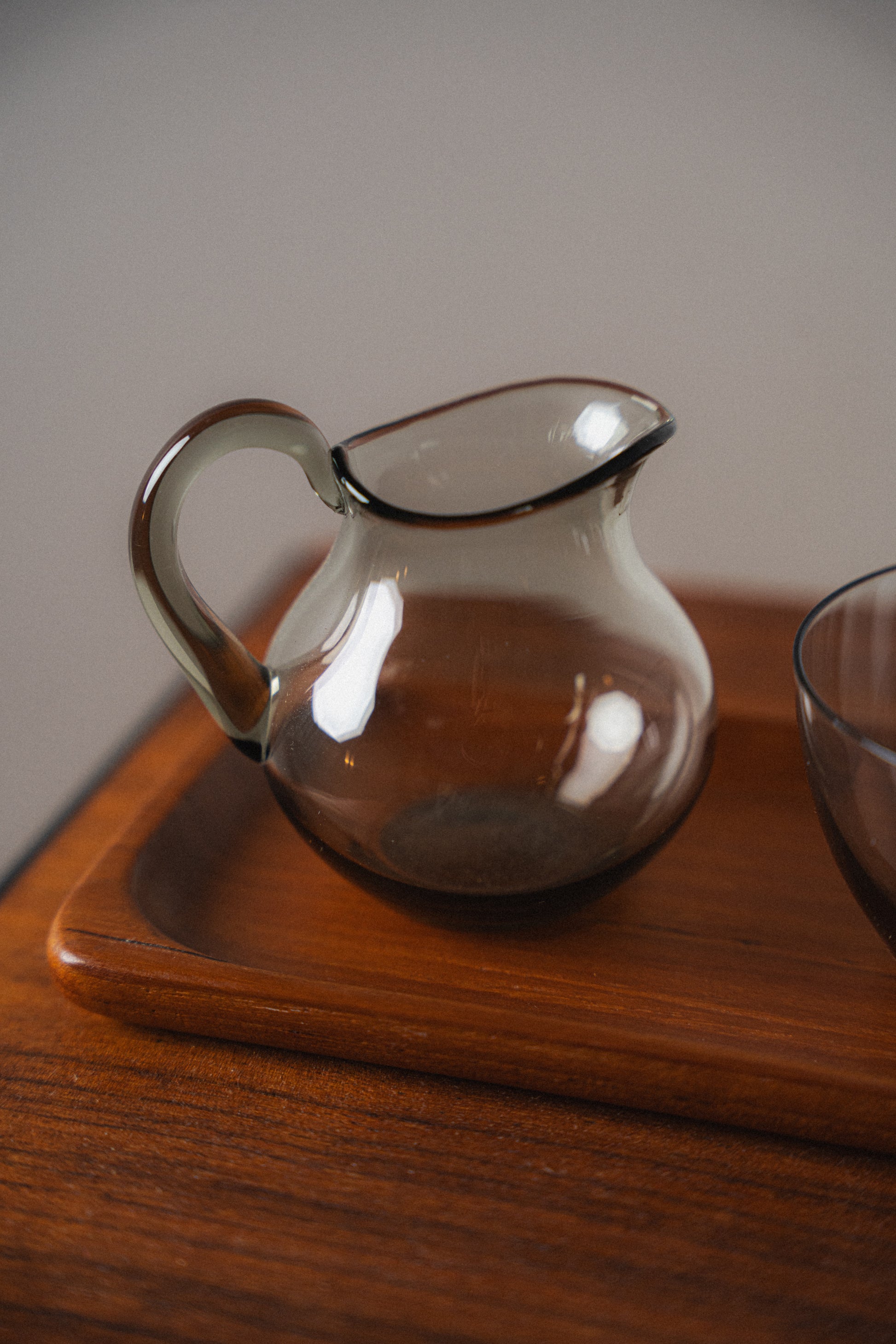 Smoked Glass Milk & Sugar Set w/ Teak Tray by Sowe Sovestad