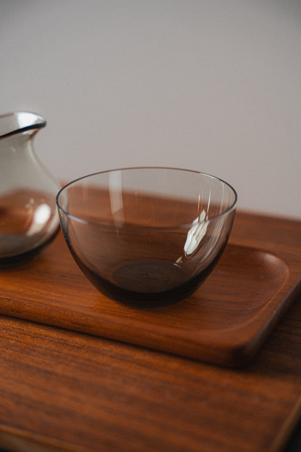 Smoked Glass Milk & Sugar Set w/ Teak Tray by Sowe Sovestad