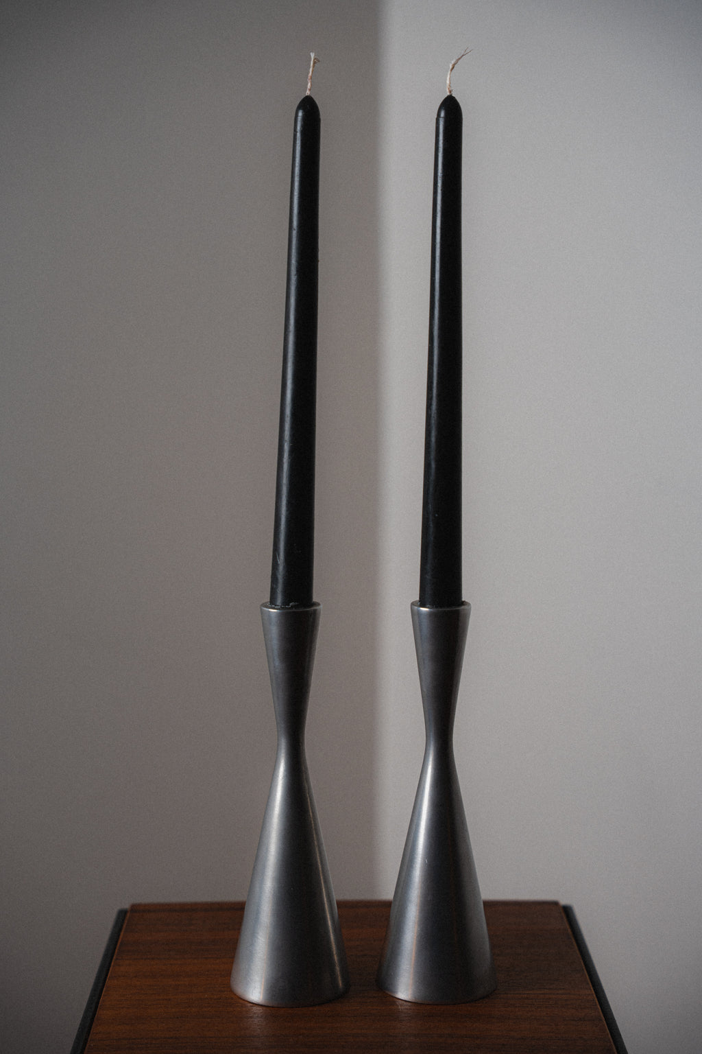Vintage IKEA Steel Candlesticks w/ Candles (Pair)