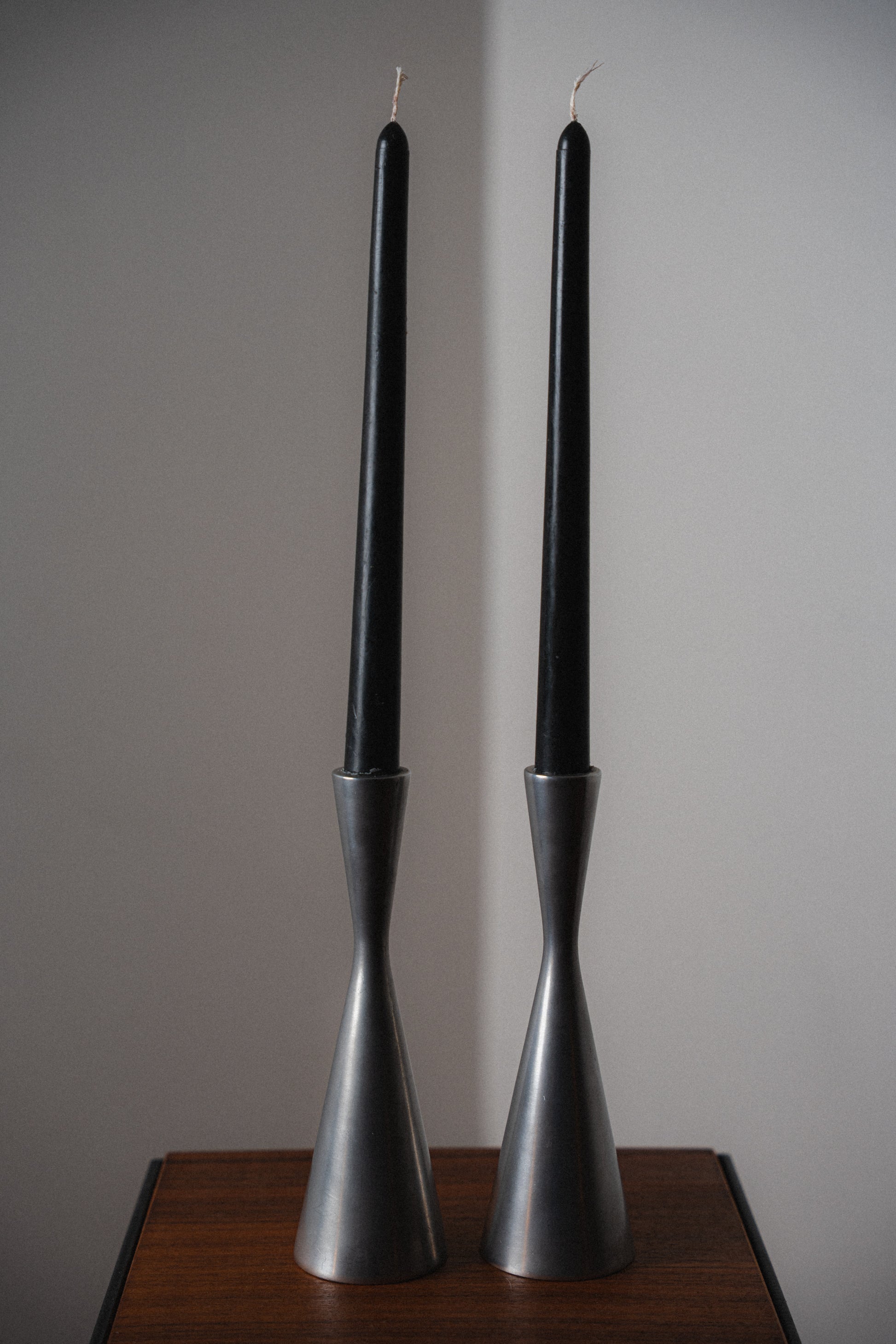 Vintage IKEA Steel Candlesticks w/ Candles (Pair)