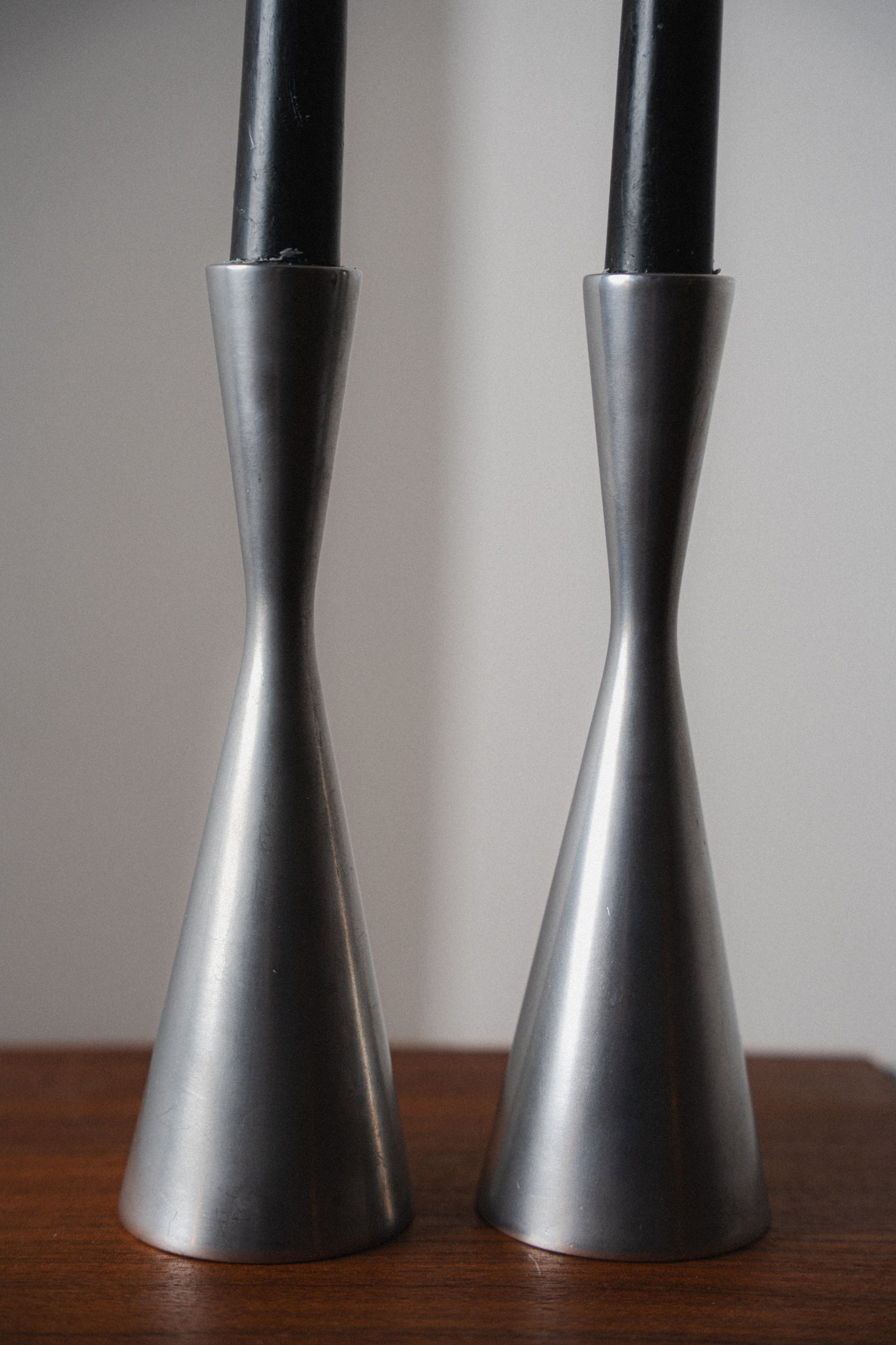 Vintage IKEA Steel Candlesticks w/ Candles (Pair)