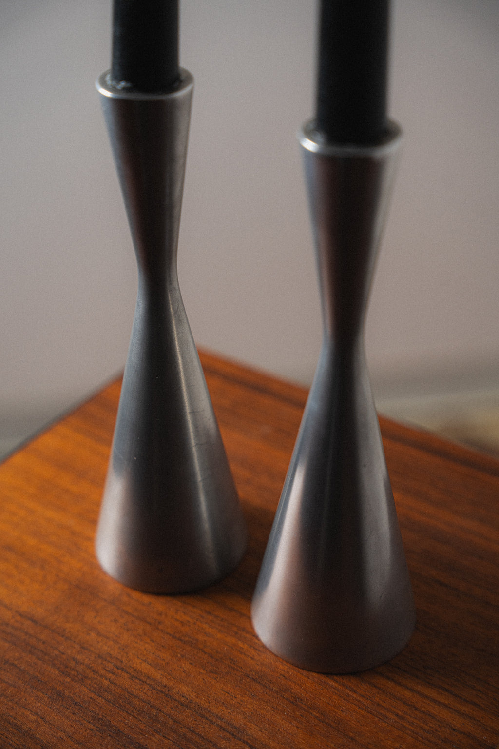 Vintage IKEA Steel Candlesticks w/ Candles (Pair)