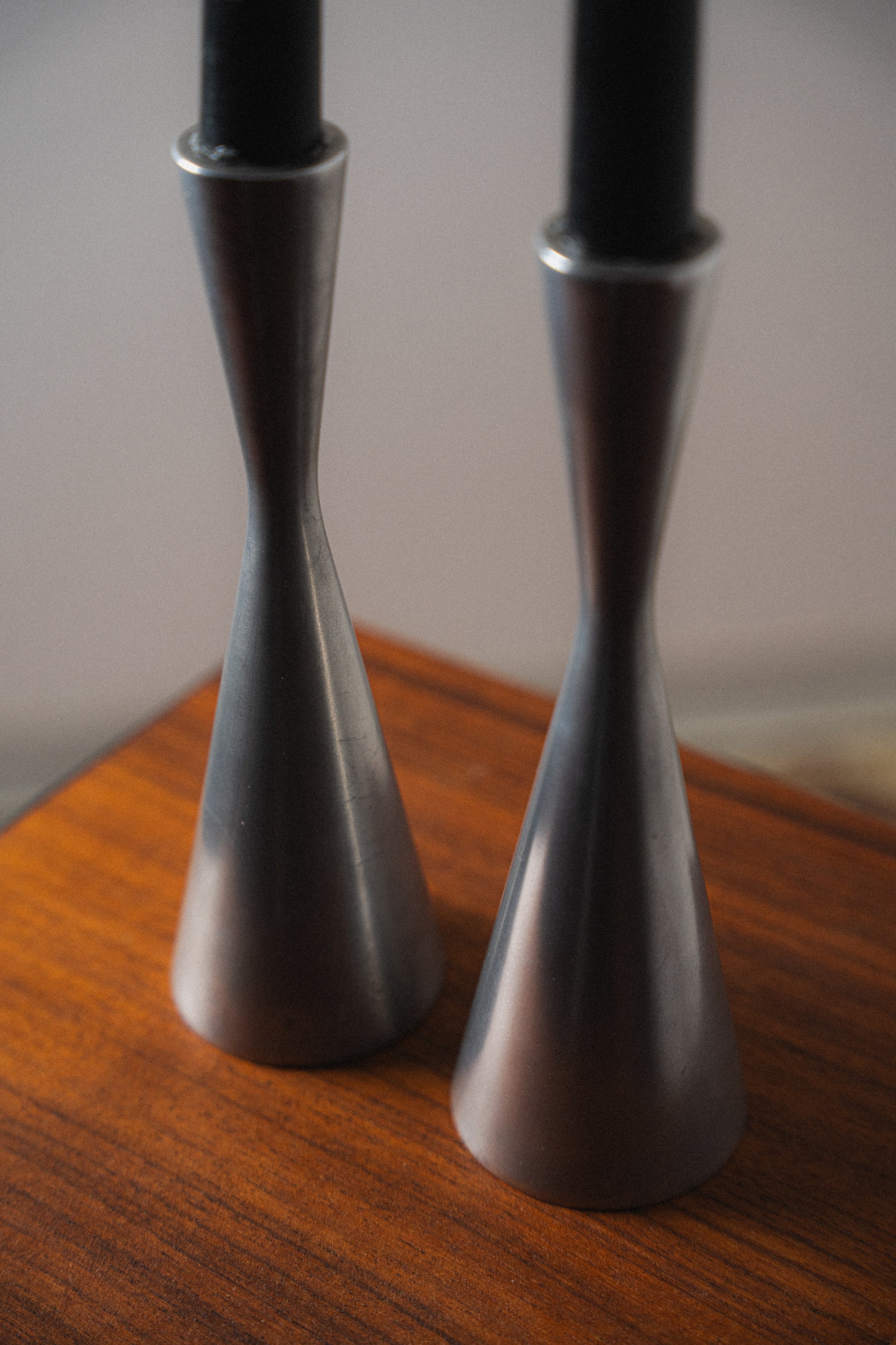 Vintage IKEA Steel Candlesticks w/ Candles (Pair)