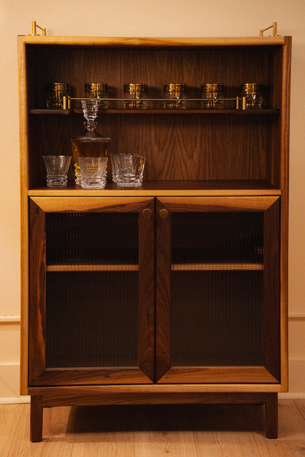 Walnut & Brass Bar Cabinet by Griffin Lockhart for Late Night Woodworking