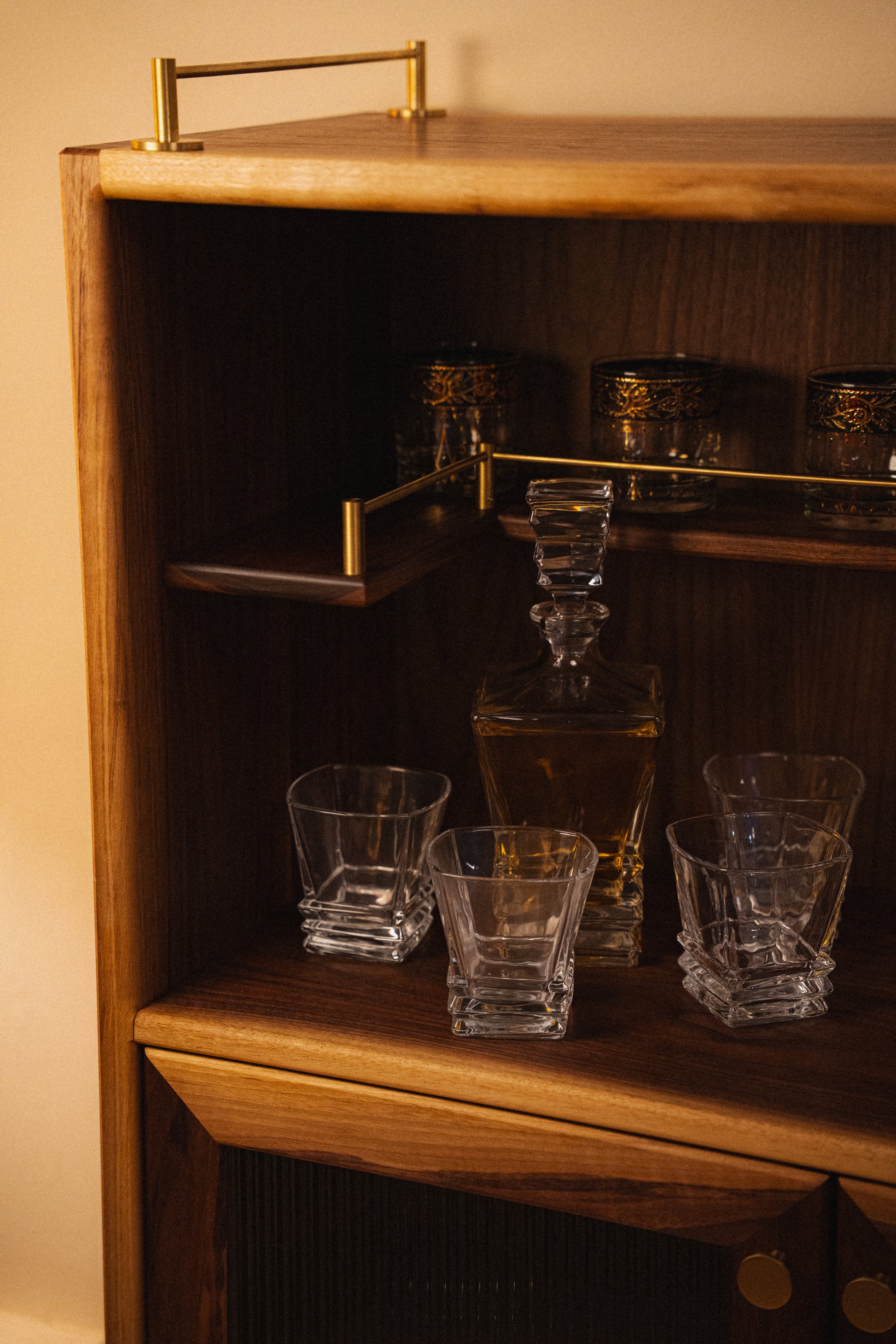 Walnut & Brass Bar Cabinet by Griffin Lockhart for Late Night Woodworking