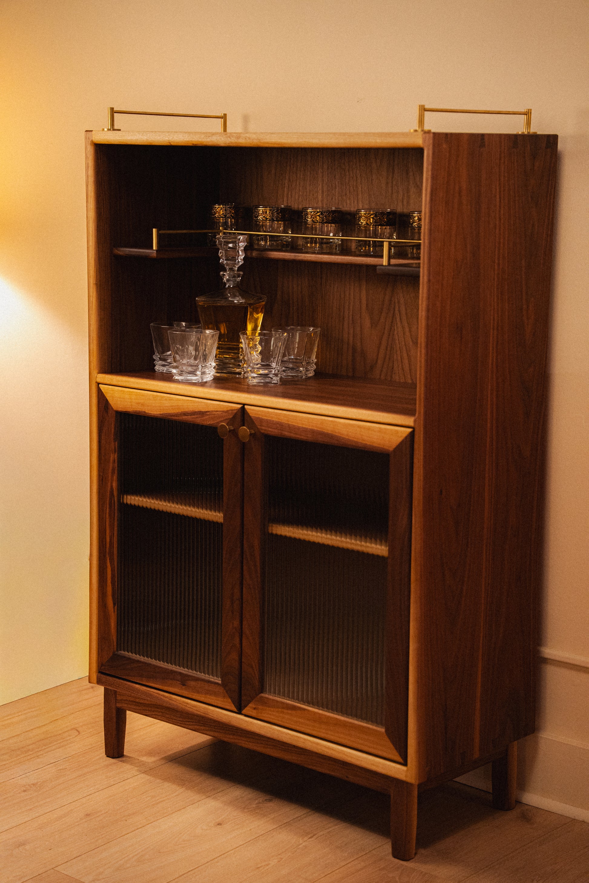 Walnut & Brass Bar Cabinet by Griffin Lockhart for Late Night Woodworking