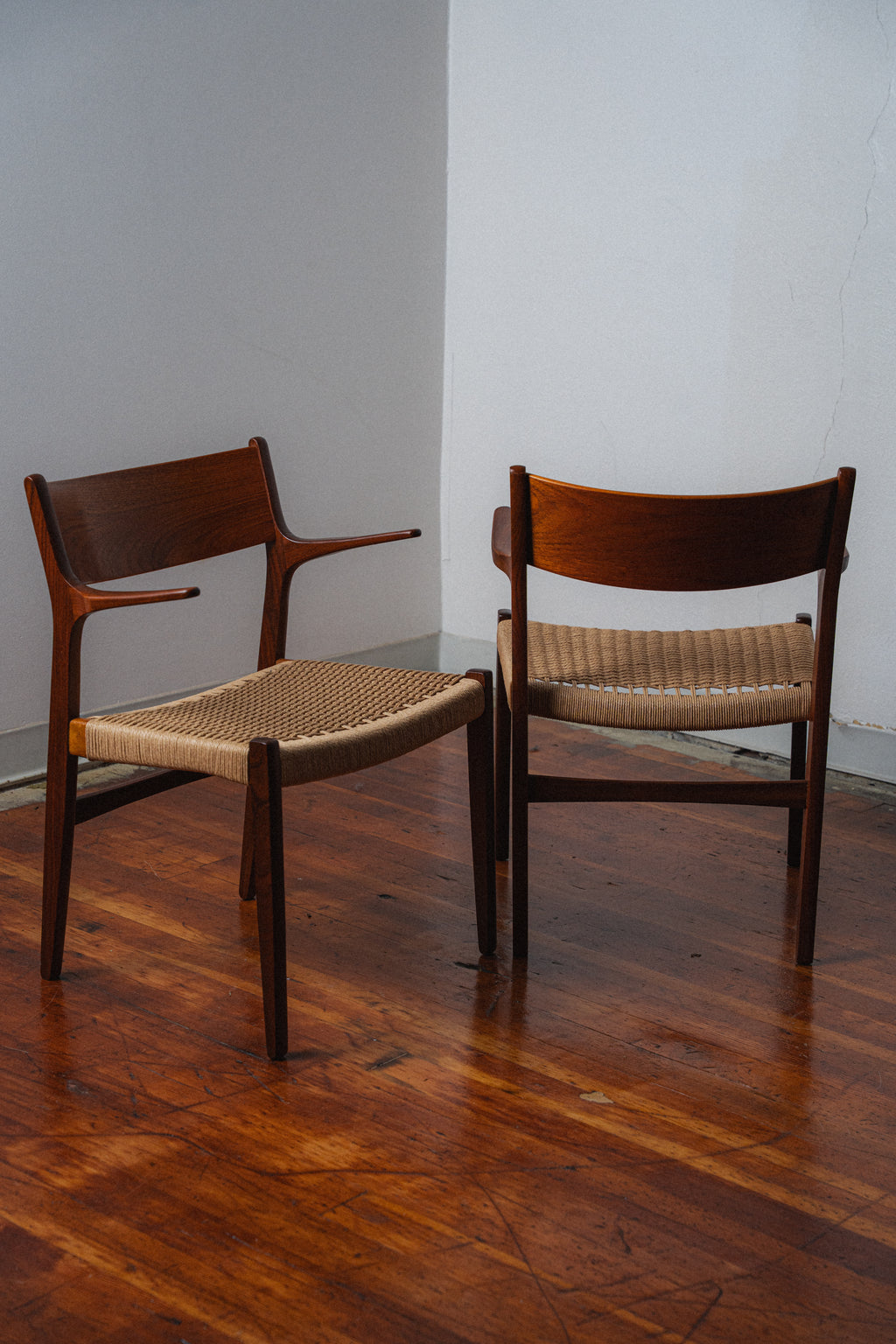 Danish Teak & Paper Cord Armchairs