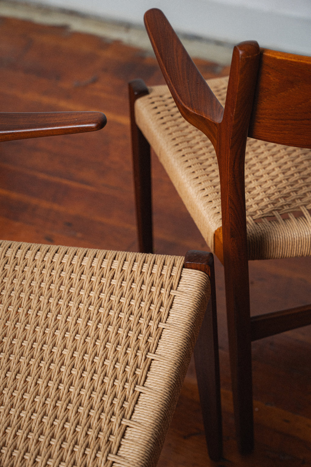 Danish Teak & Paper Cord Armchairs