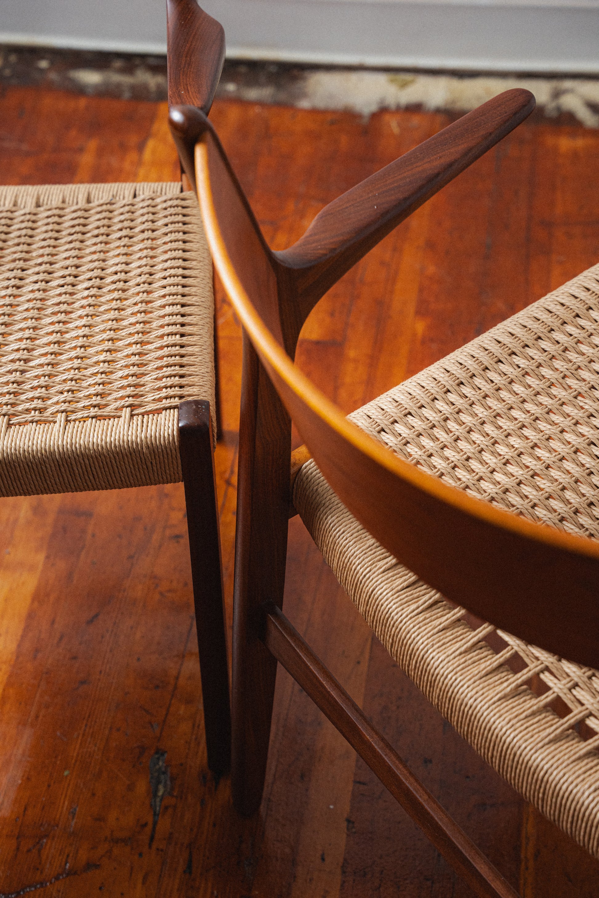 Danish Teak & Paper Cord Armchairs