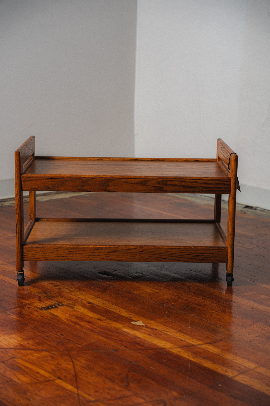 Vintage Oak Rolling Side Table