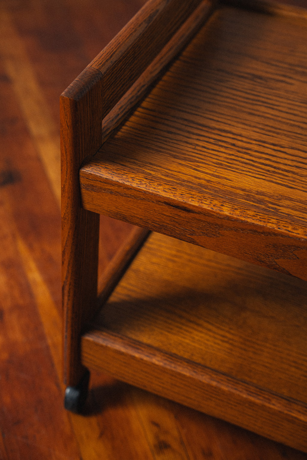 Vintage Oak Rolling Side Table