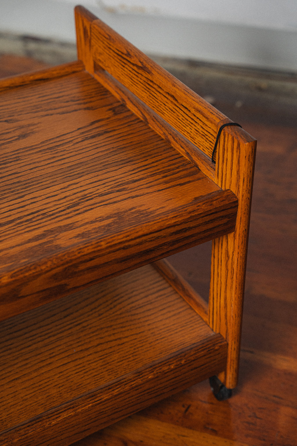 Vintage Oak Rolling Side Table