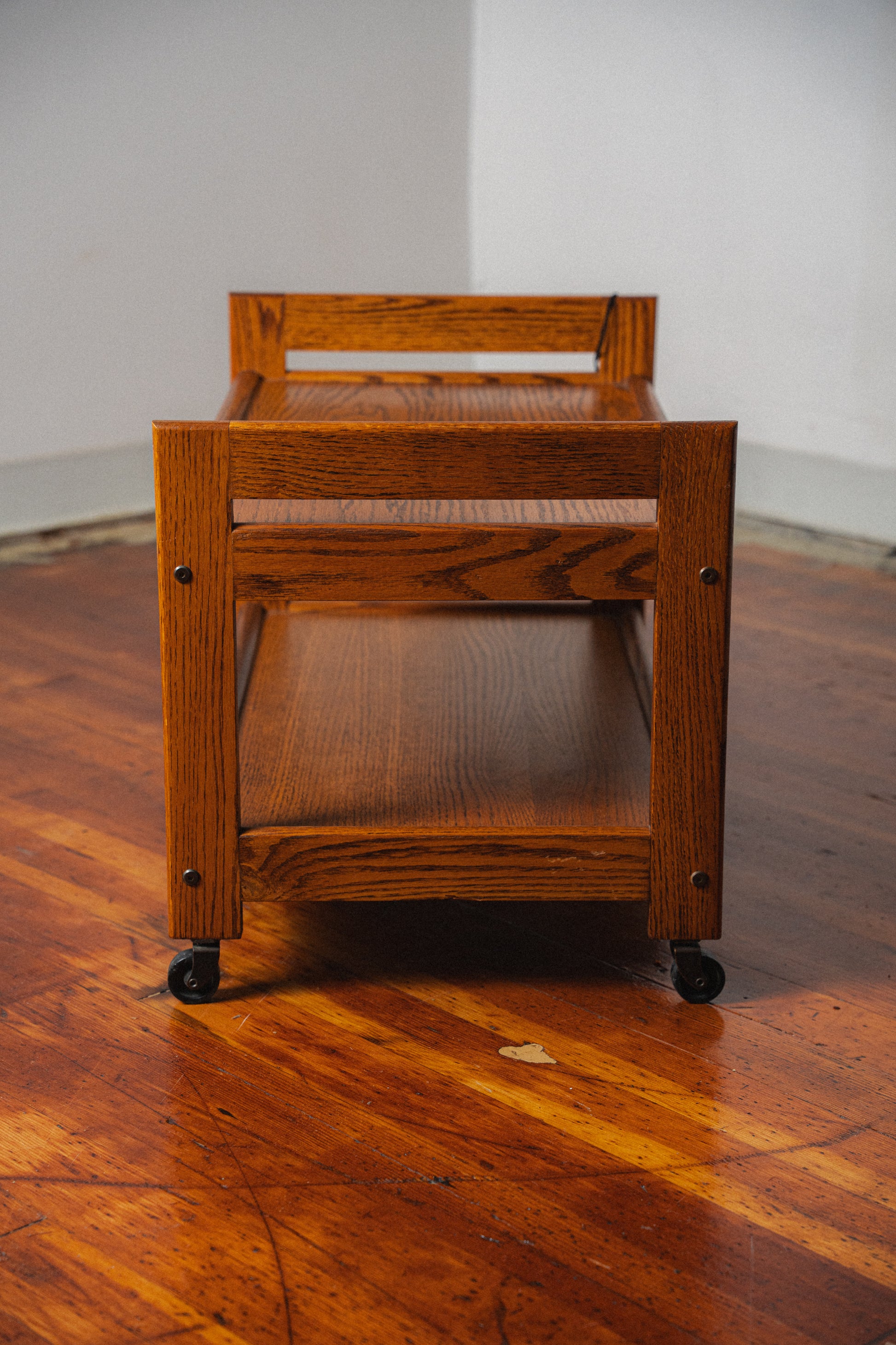Vintage Oak Rolling Side Table