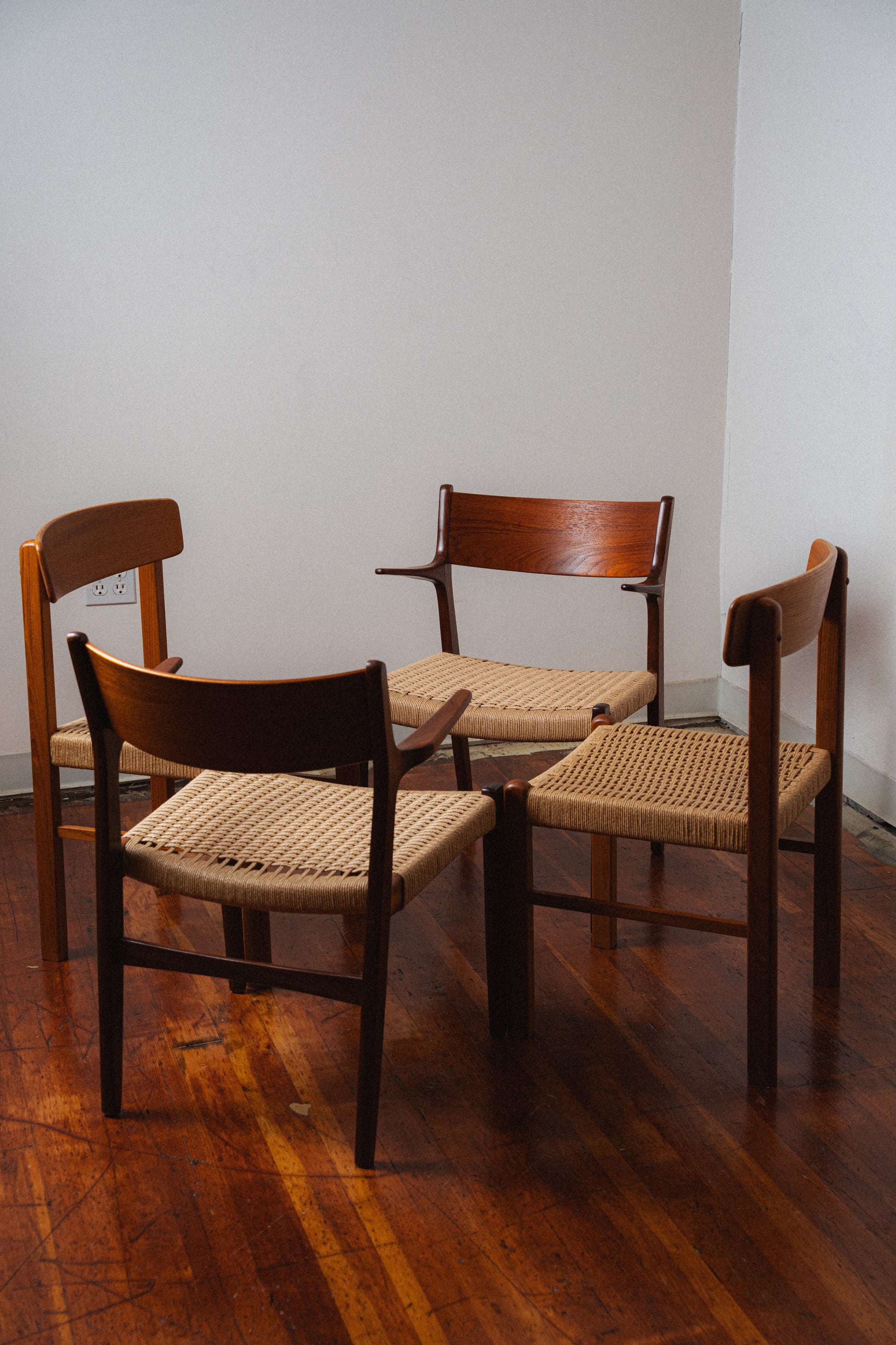 Danish Teak & Paper Cord Dining Chairs (Set of 4)
