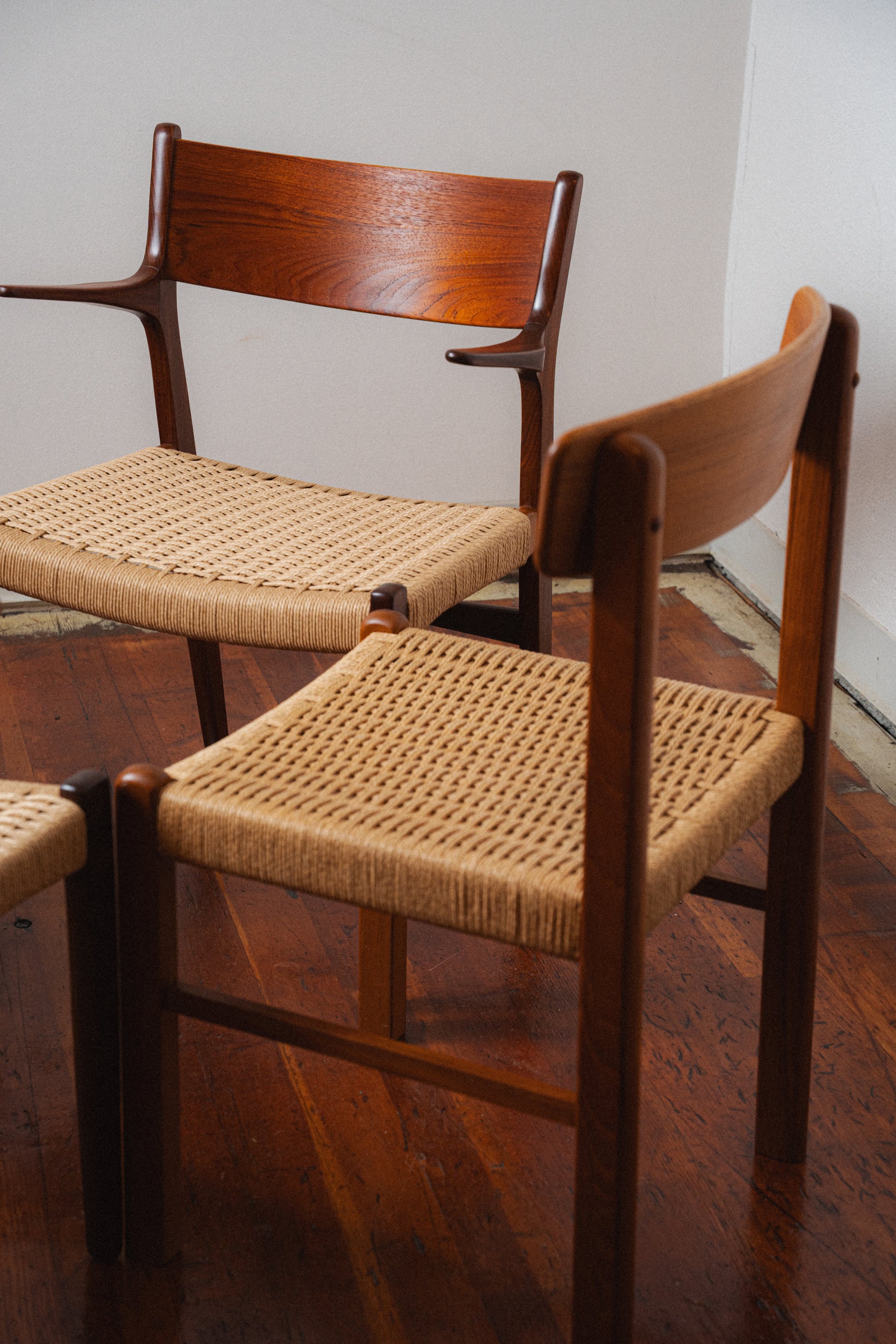 Danish Teak & Paper Cord Dining Chairs (Set of 4)
